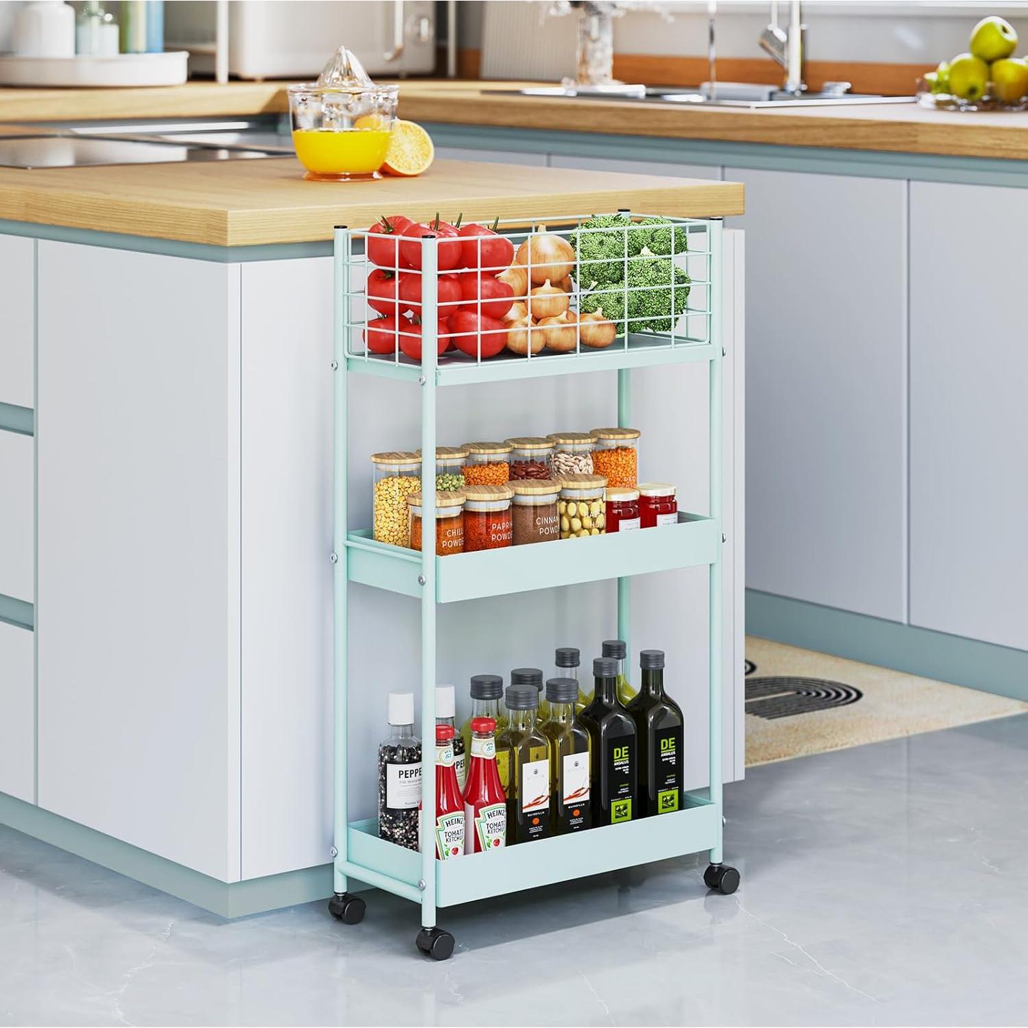 Carro Rodante de Almacenamiento 3 Niveles KINGRACK Verde Menta