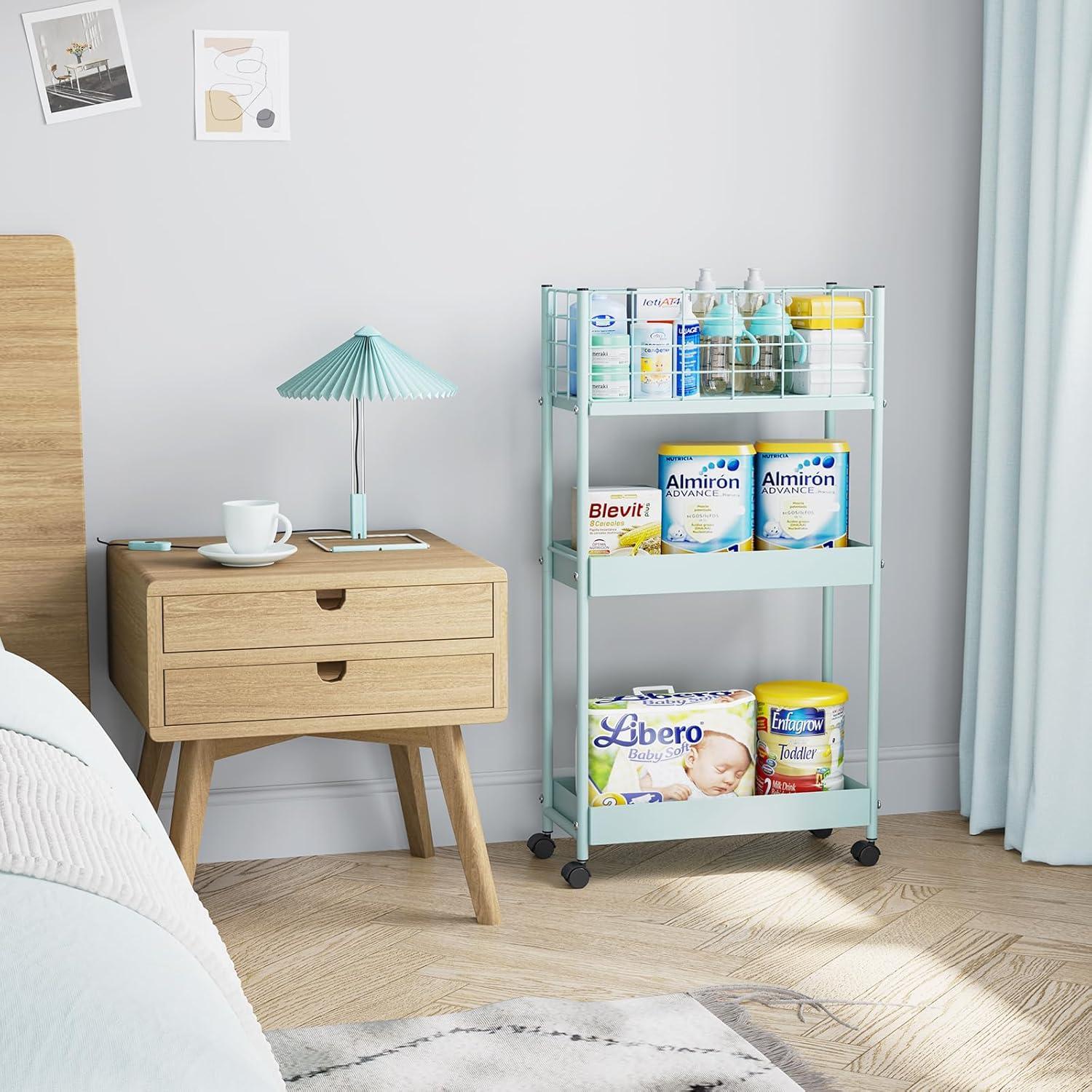 Carro Rodante de Almacenamiento 3 Niveles KINGRACK Verde Menta