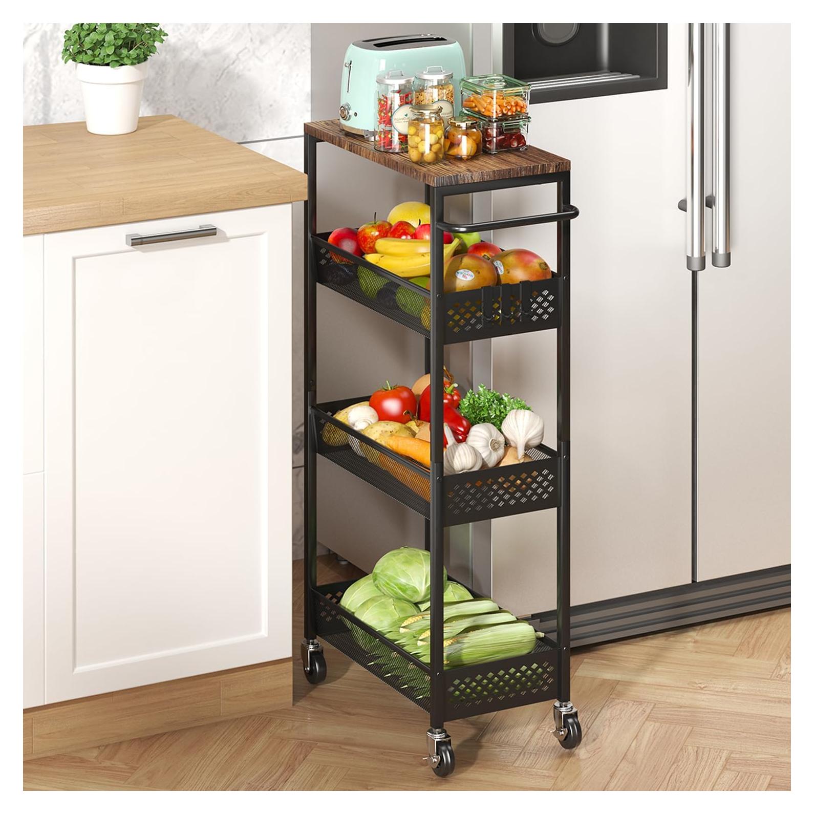 Carrito de Almacenamiento Estrecho XYZLVSI 4 Niveles Negro