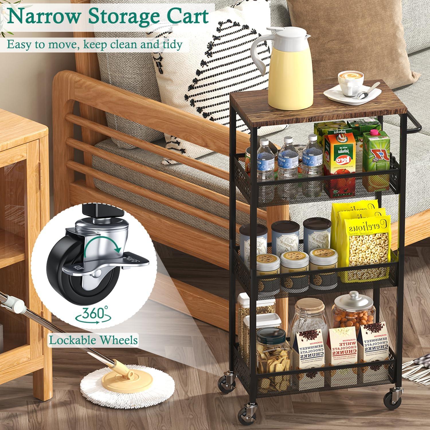 Carrito de Almacenamiento Estrecho XYZLVSI 4 Niveles Negro