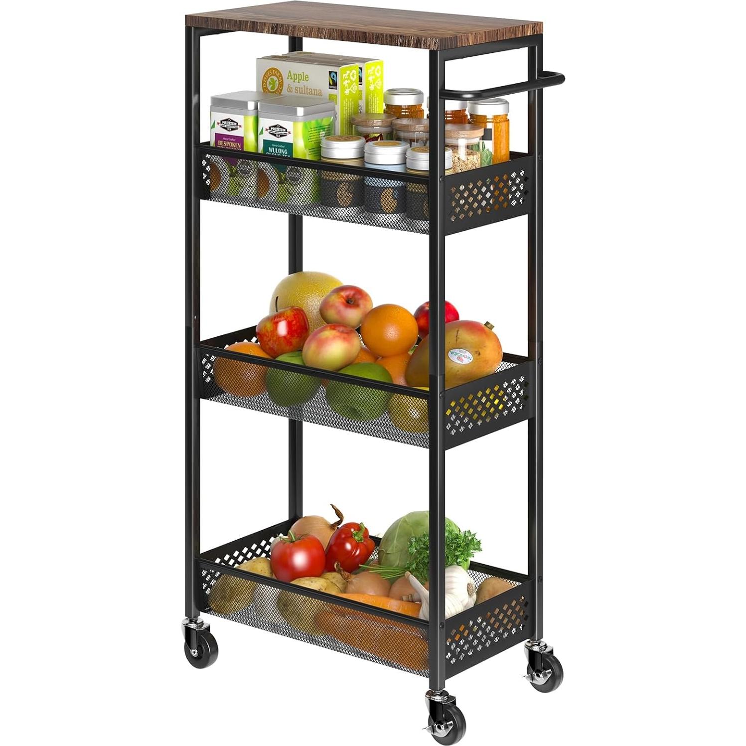 Carrito de Almacenamiento Estrecho XYZLVSI 4 Niveles Negro