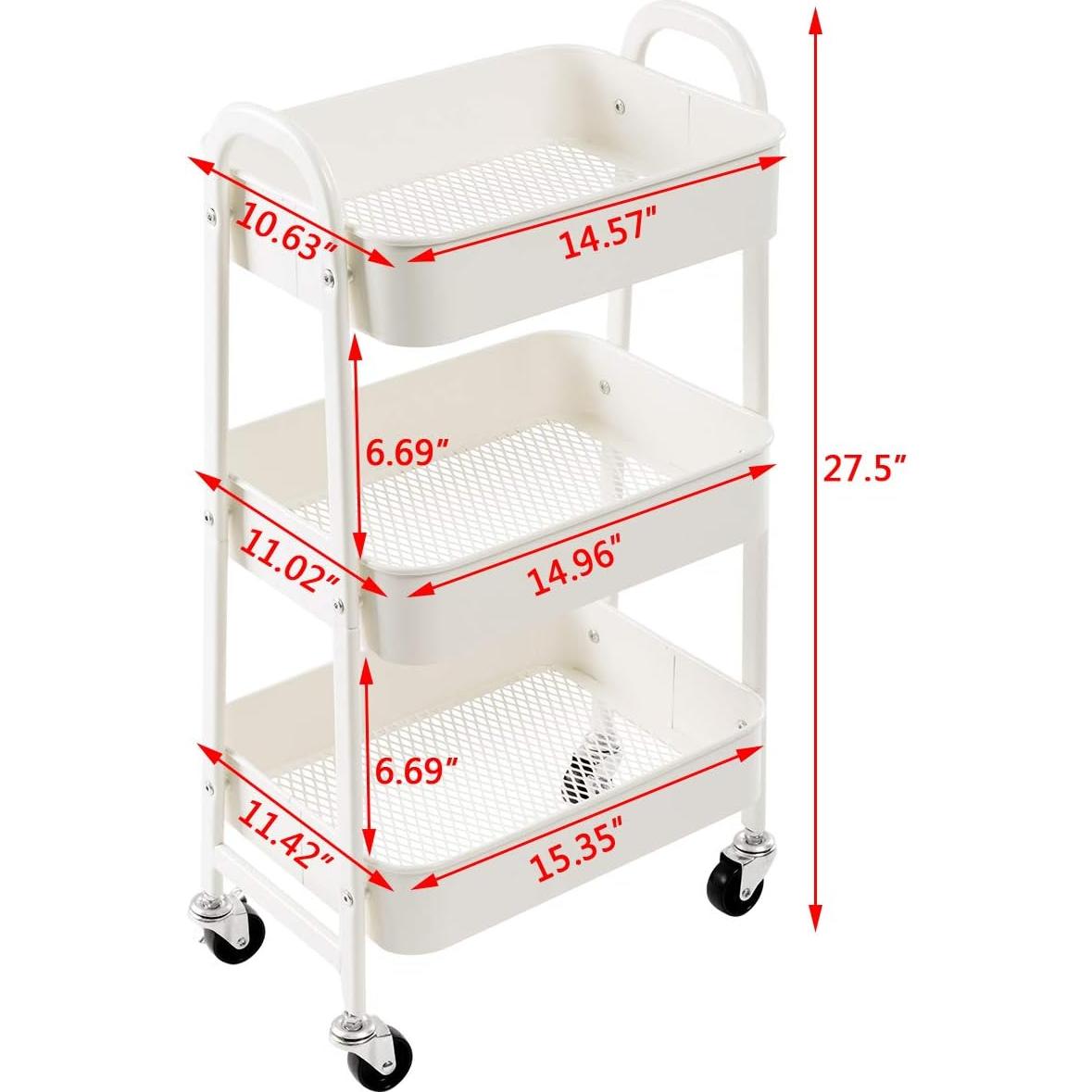 Carro de Maquillaje AGTEK Blanco 3 Niveles Metal 69.85 cm