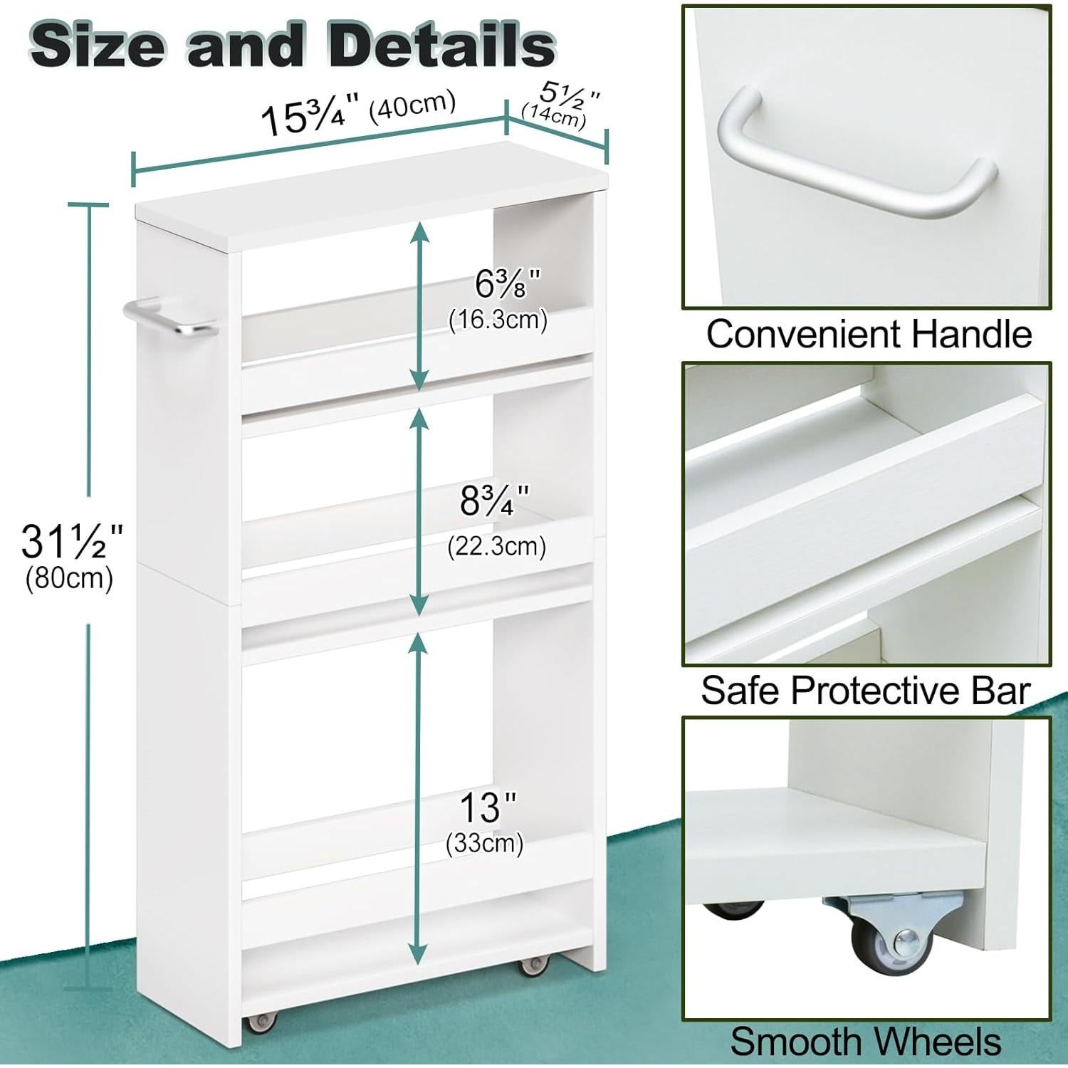 Carro de Almacenamiento Slim MARTY Blanco 4 Niveles 80 cm