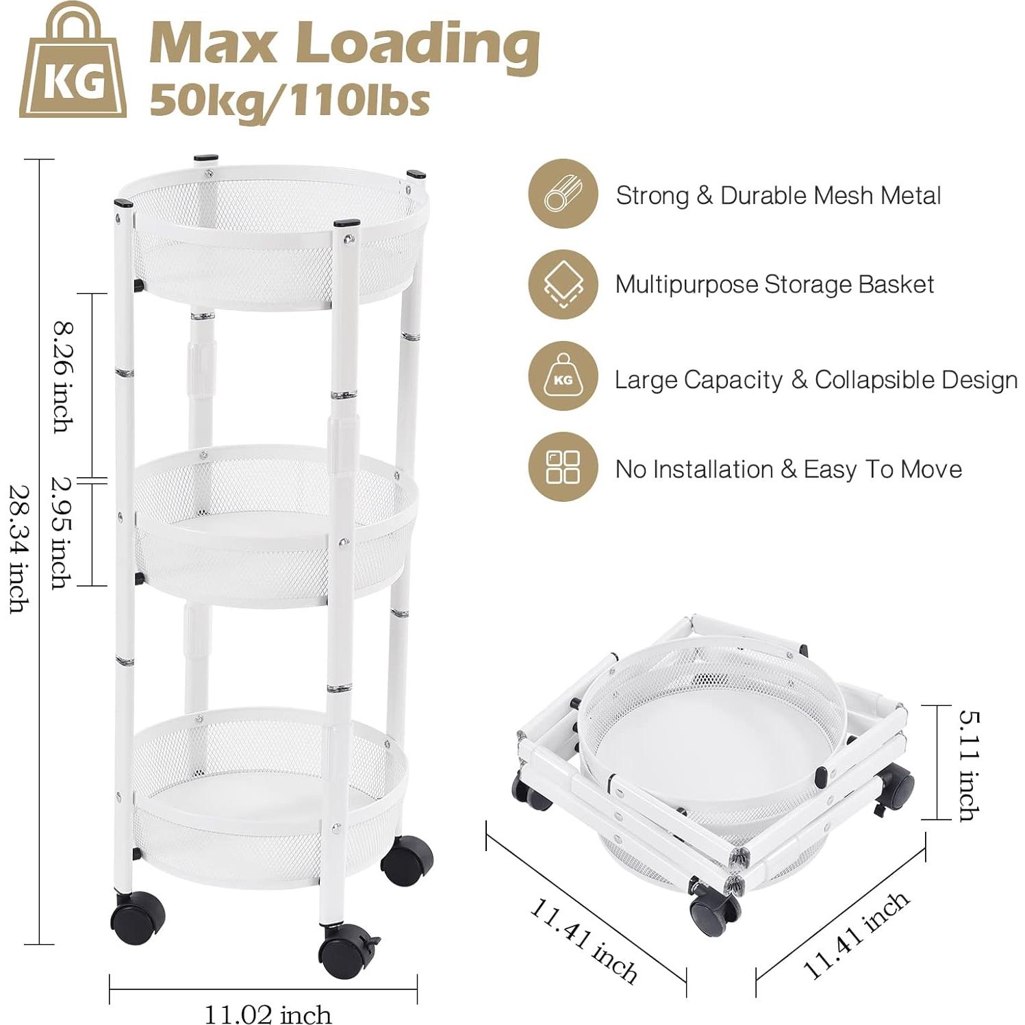 Carro de Almacenamiento Metálico TOOLF 3 Niveles Blanco