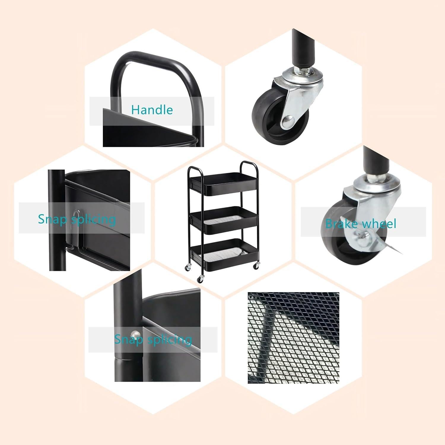 Carro Rodante de 3 Niveles SETTFRFE Metal Negro 22,68 kg