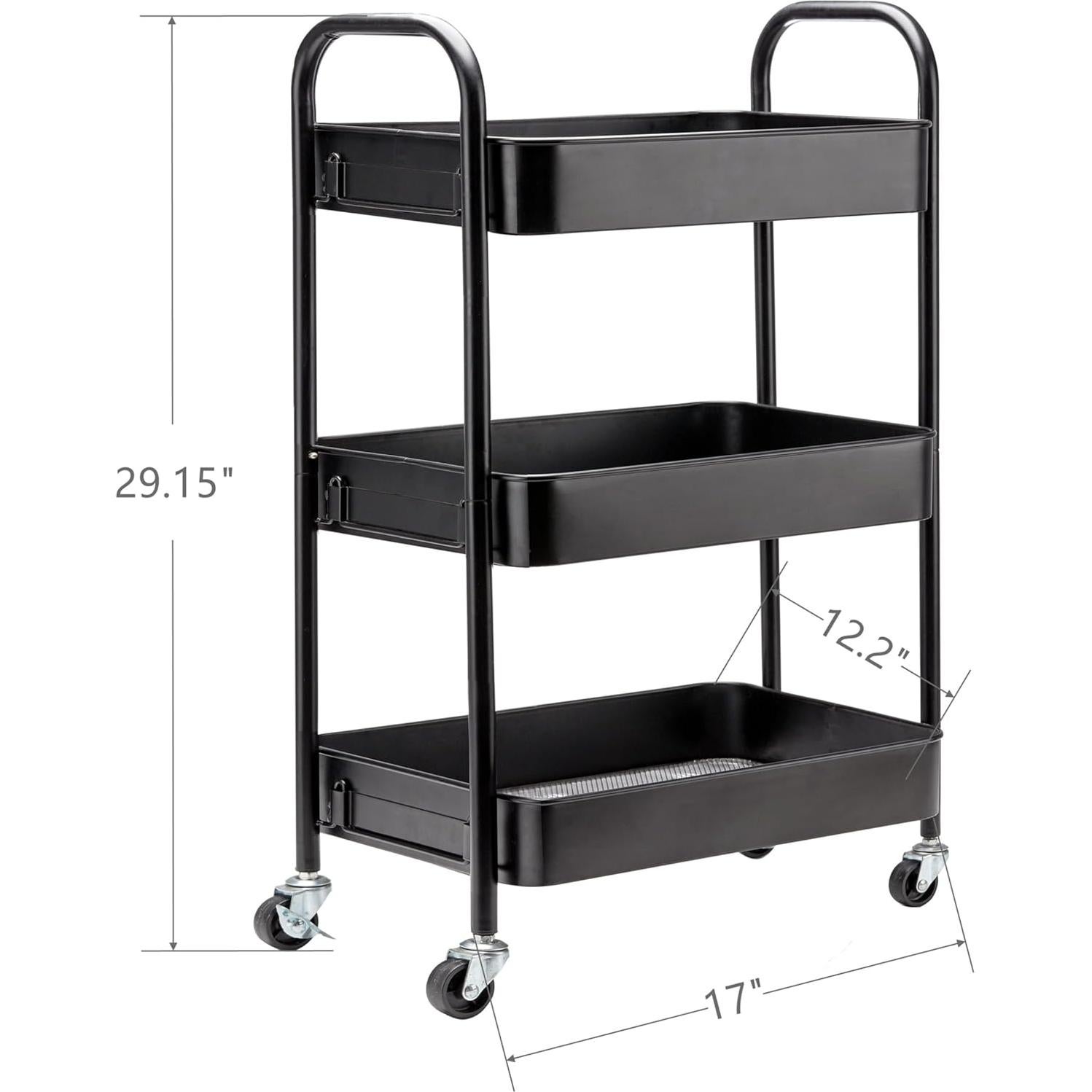 Carro Rodante de 3 Niveles SETTFRFE Metal Negro 22,68 kg