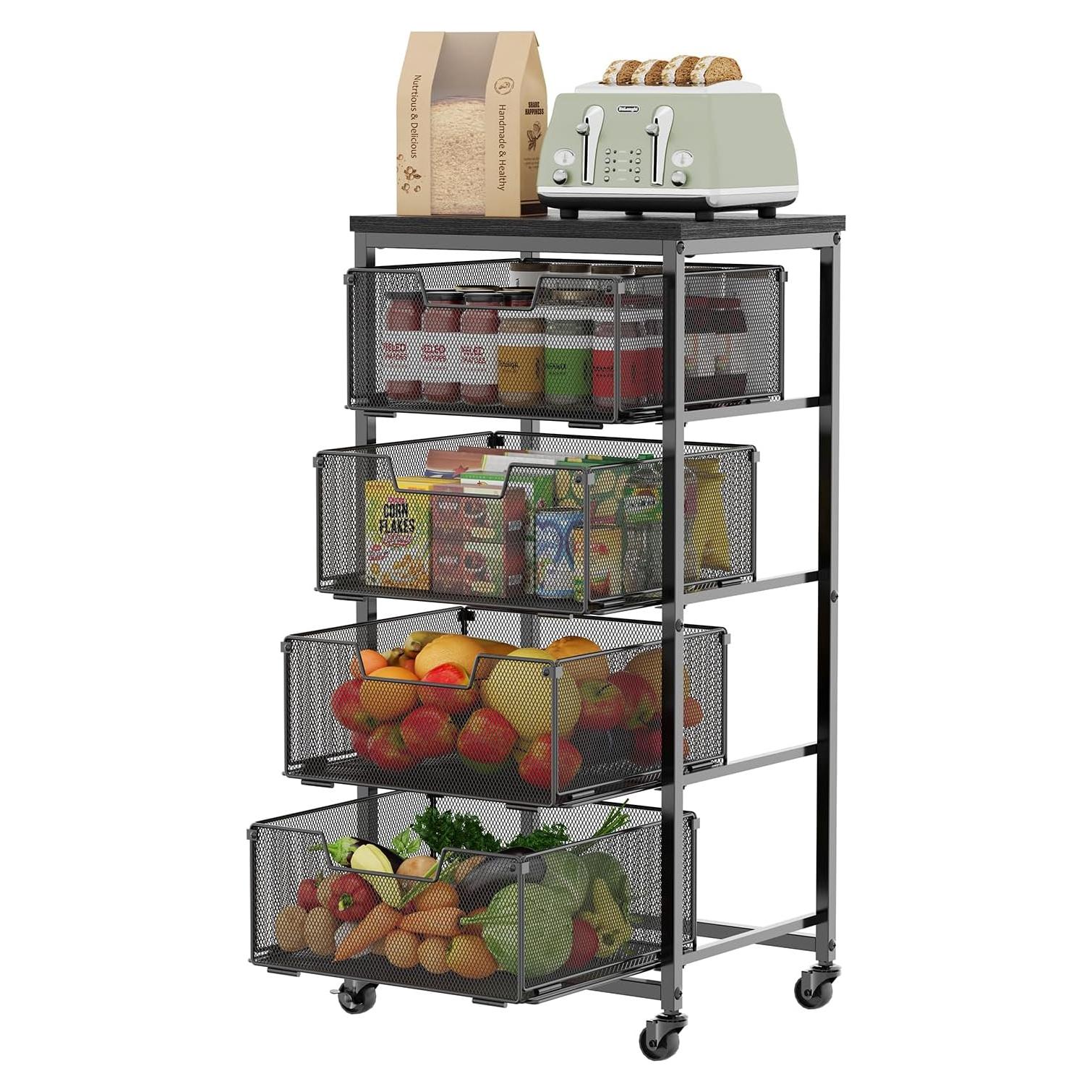 Carro de Almacenamiento Yociyoga 4 Niveles Metal Negro 65,4 cm