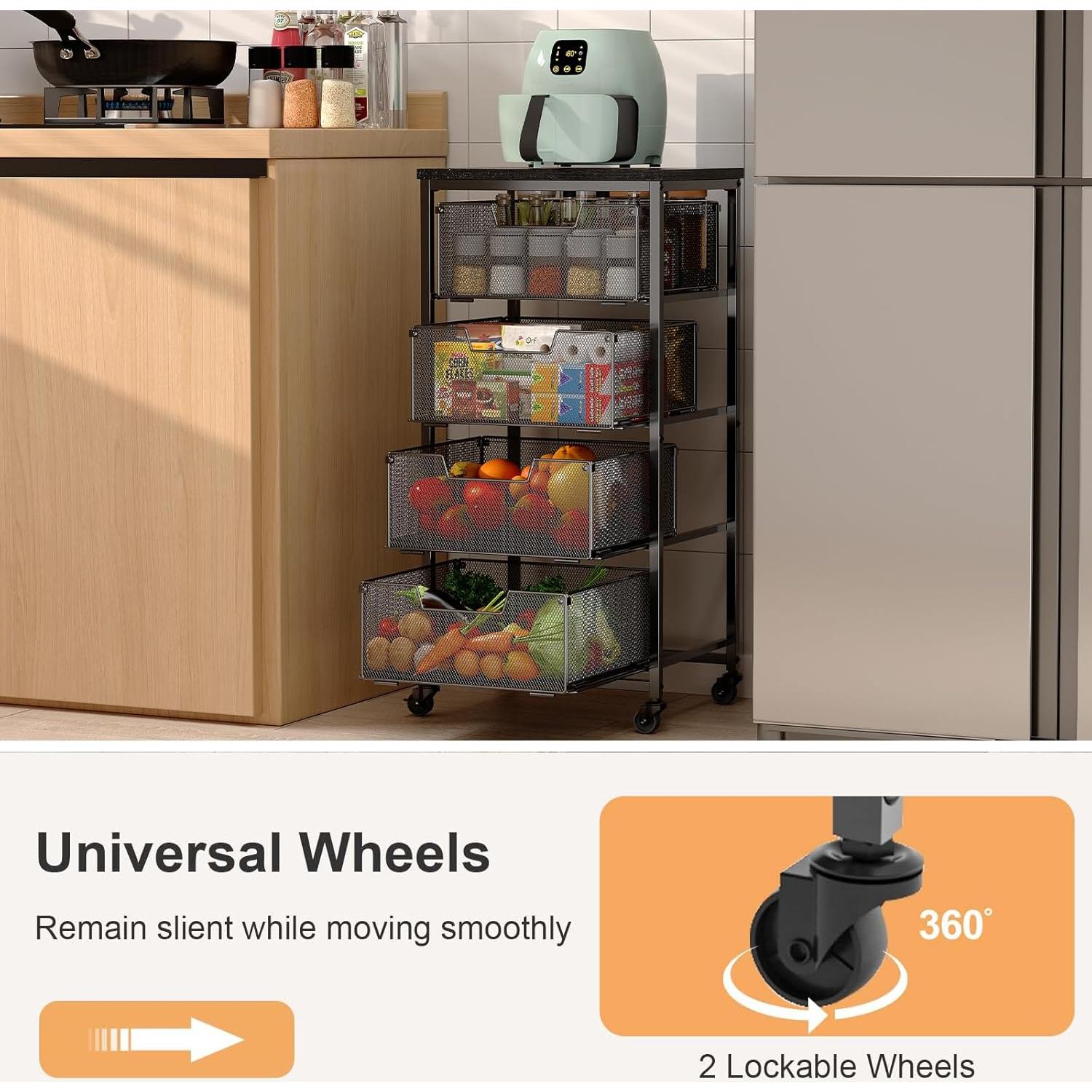 Carro de Almacenamiento Yociyoga 4 Niveles Metal Negro 65,4 cm