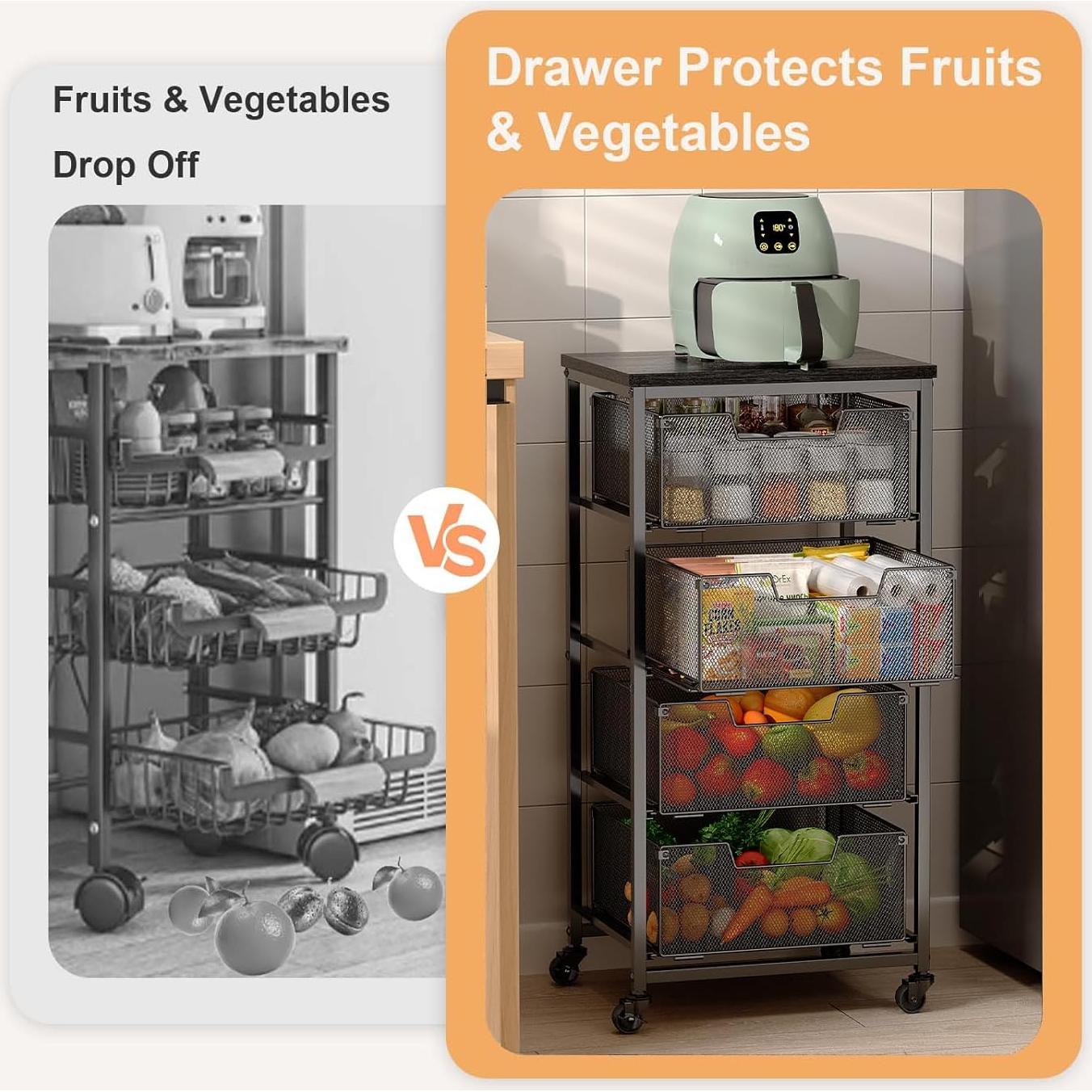 Carro de Almacenamiento Yociyoga 4 Niveles Metal Negro 65,4 cm