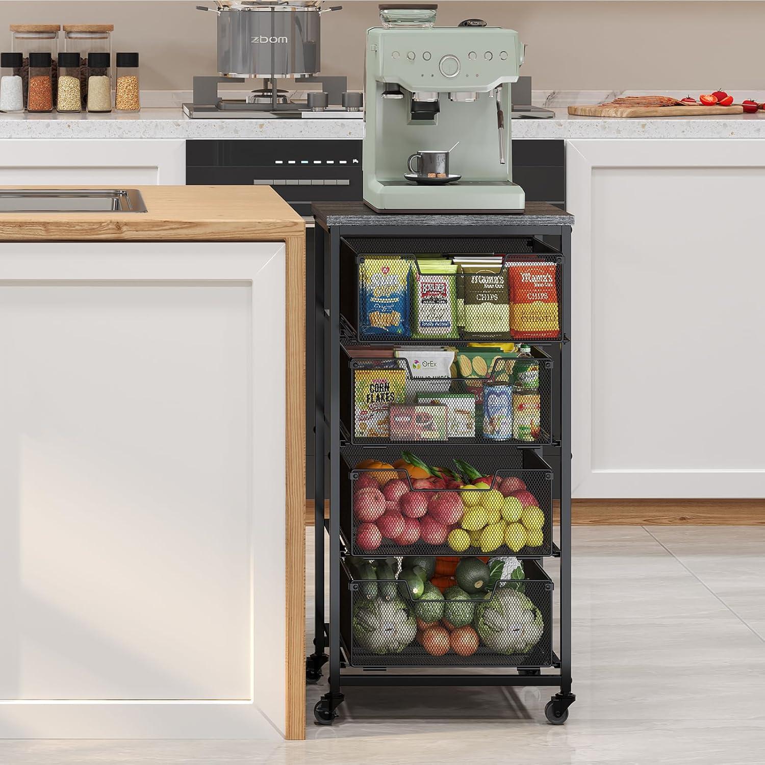 Carro de Almacenamiento Yociyoga 4 Niveles Metal Negro 65,4 cm