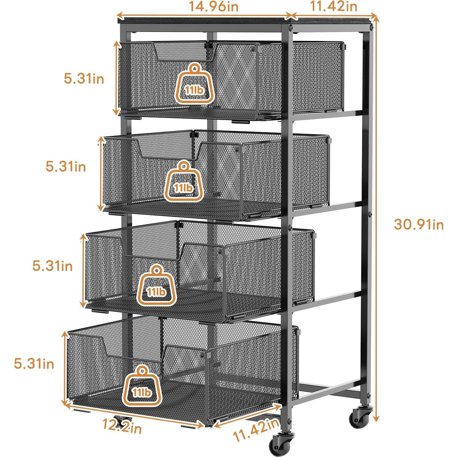 Carro de Almacenamiento Yociyoga 4 Niveles Metal Negro 65,4 cm
