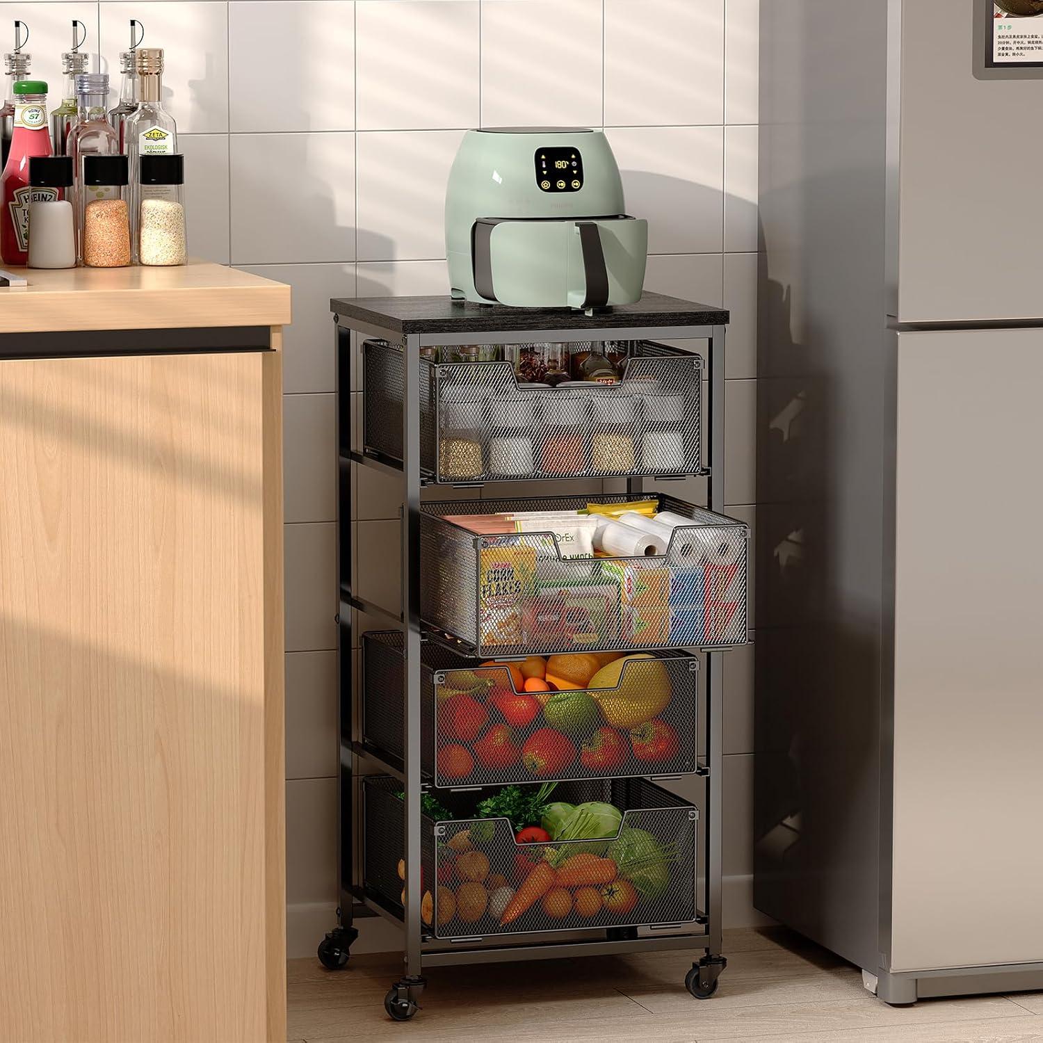 Carro de Almacenamiento Yociyoga 4 Niveles Metal Negro 65,4 cm