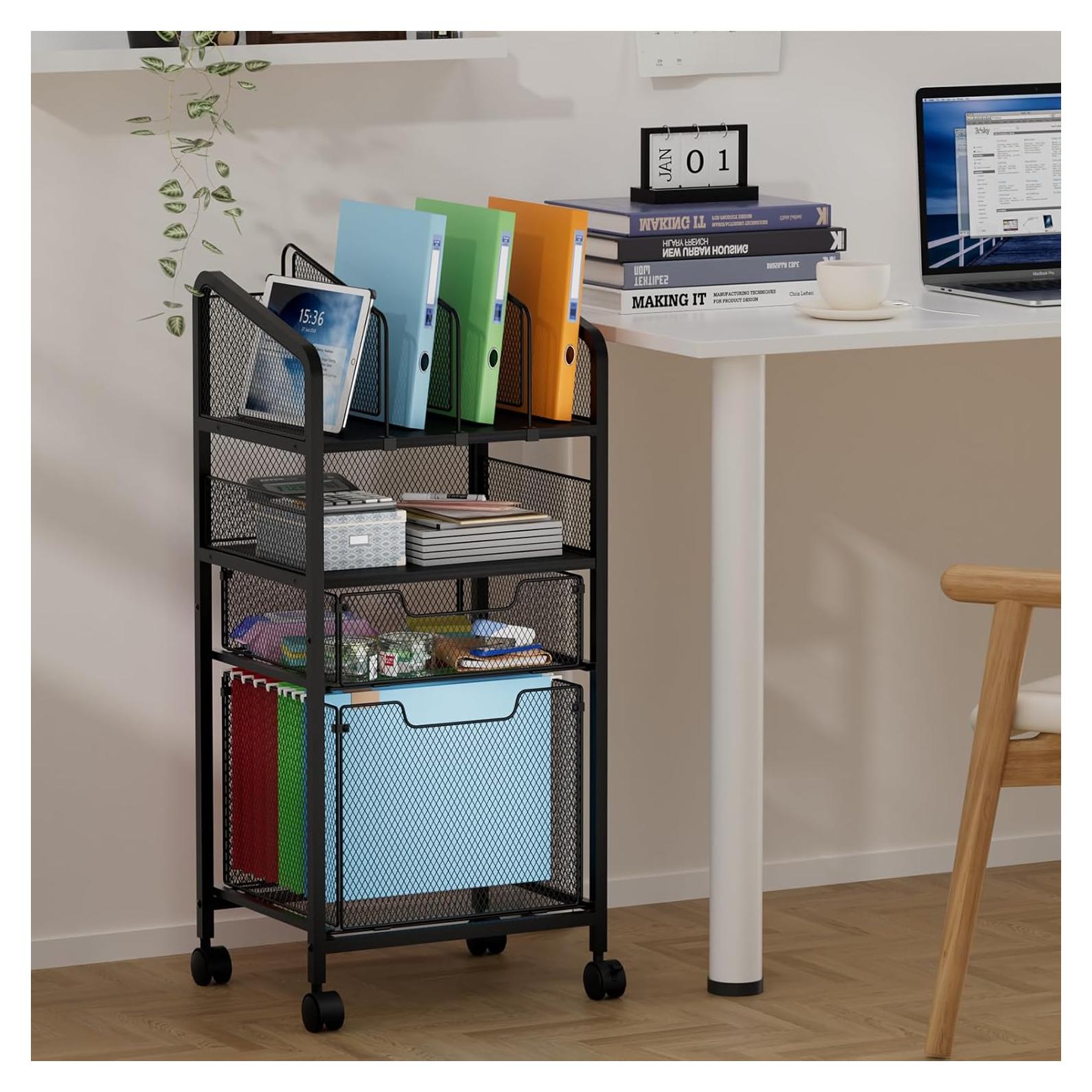 Carro Organizador de Archivos Rodante Yociyoga 4 Niveles Negro