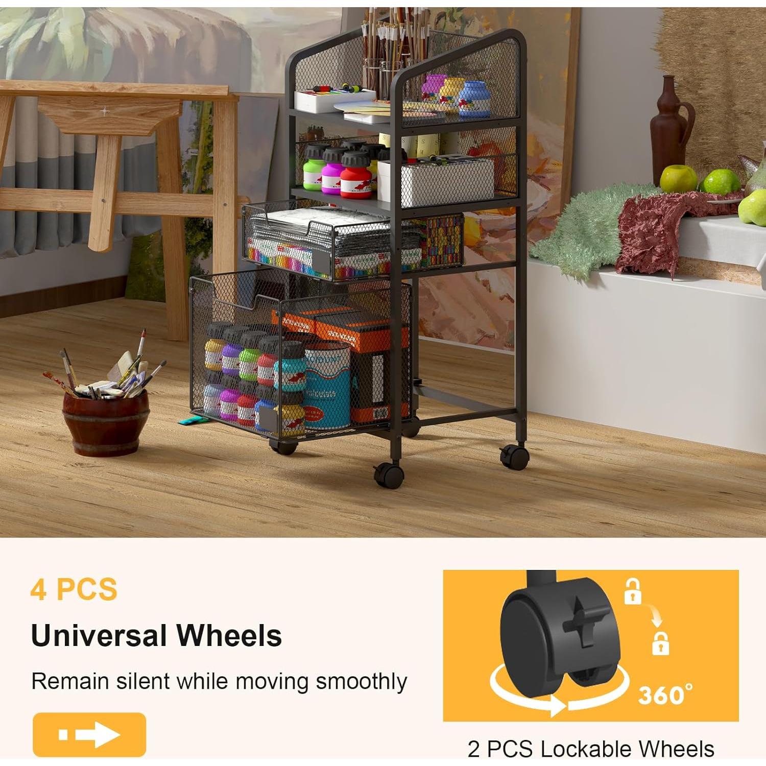 Carro Organizador de Archivos Rodante Yociyoga 4 Niveles Negro