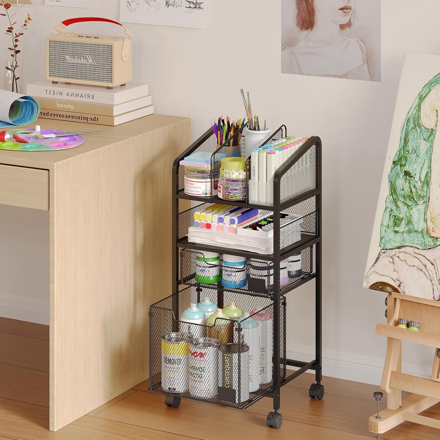 Carro Organizador de Archivos Rodante Yociyoga 4 Niveles Negro