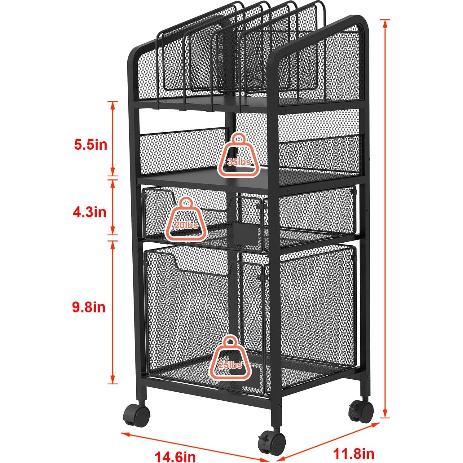 Carro Organizador de Archivos Rodante Yociyoga 4 Niveles Negro
