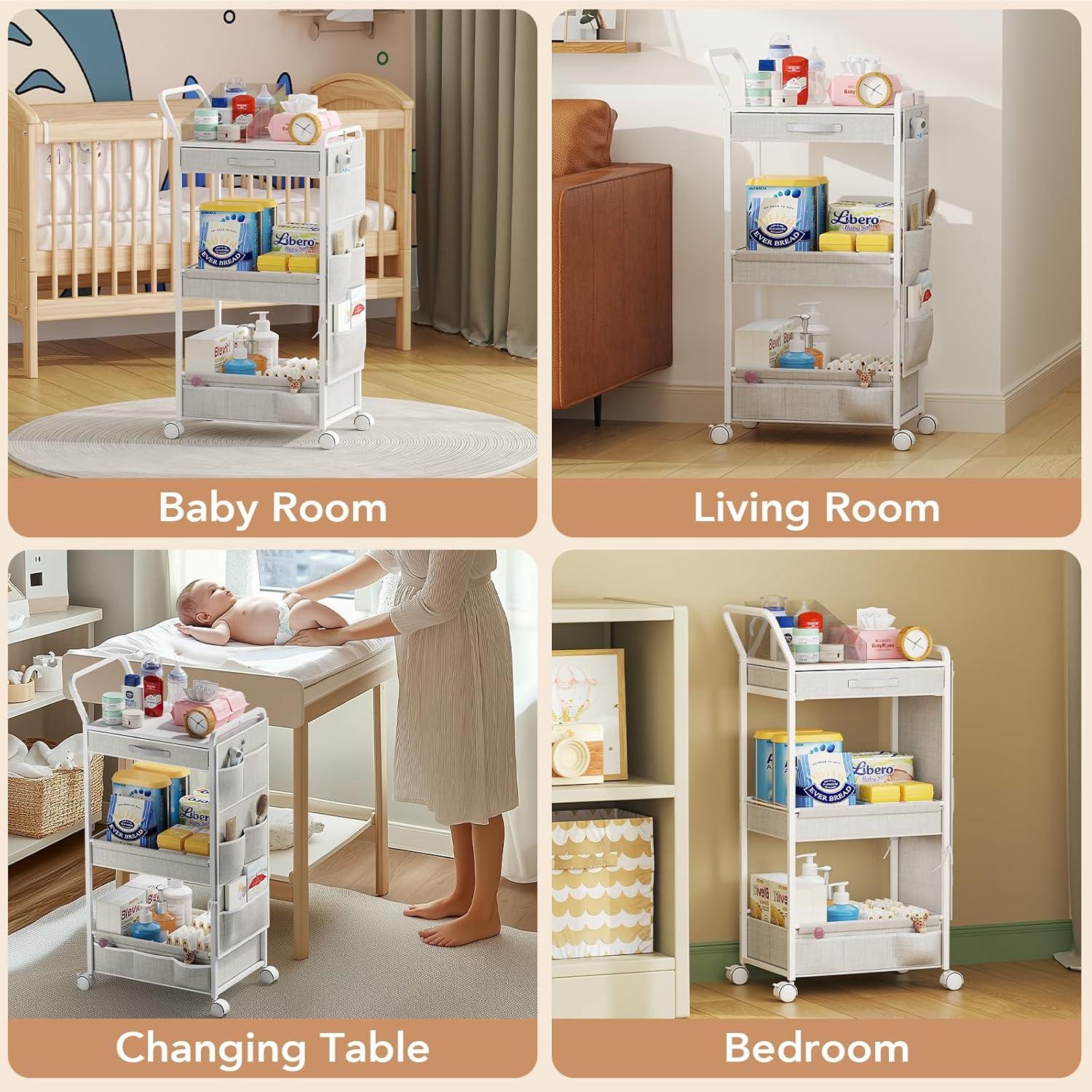 Carrito Organizador de Pañales BBLIKE 3 Niveles Blanco