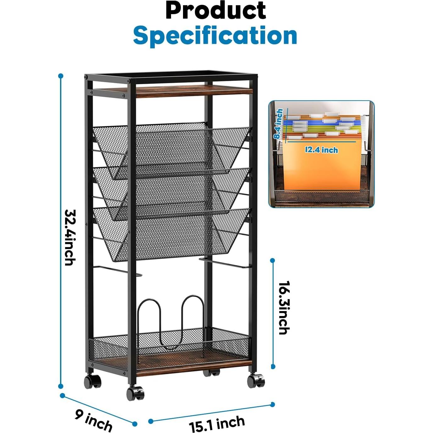 Carro de archivo rodante LIDTOP 8 niveles negro 4.94 kg