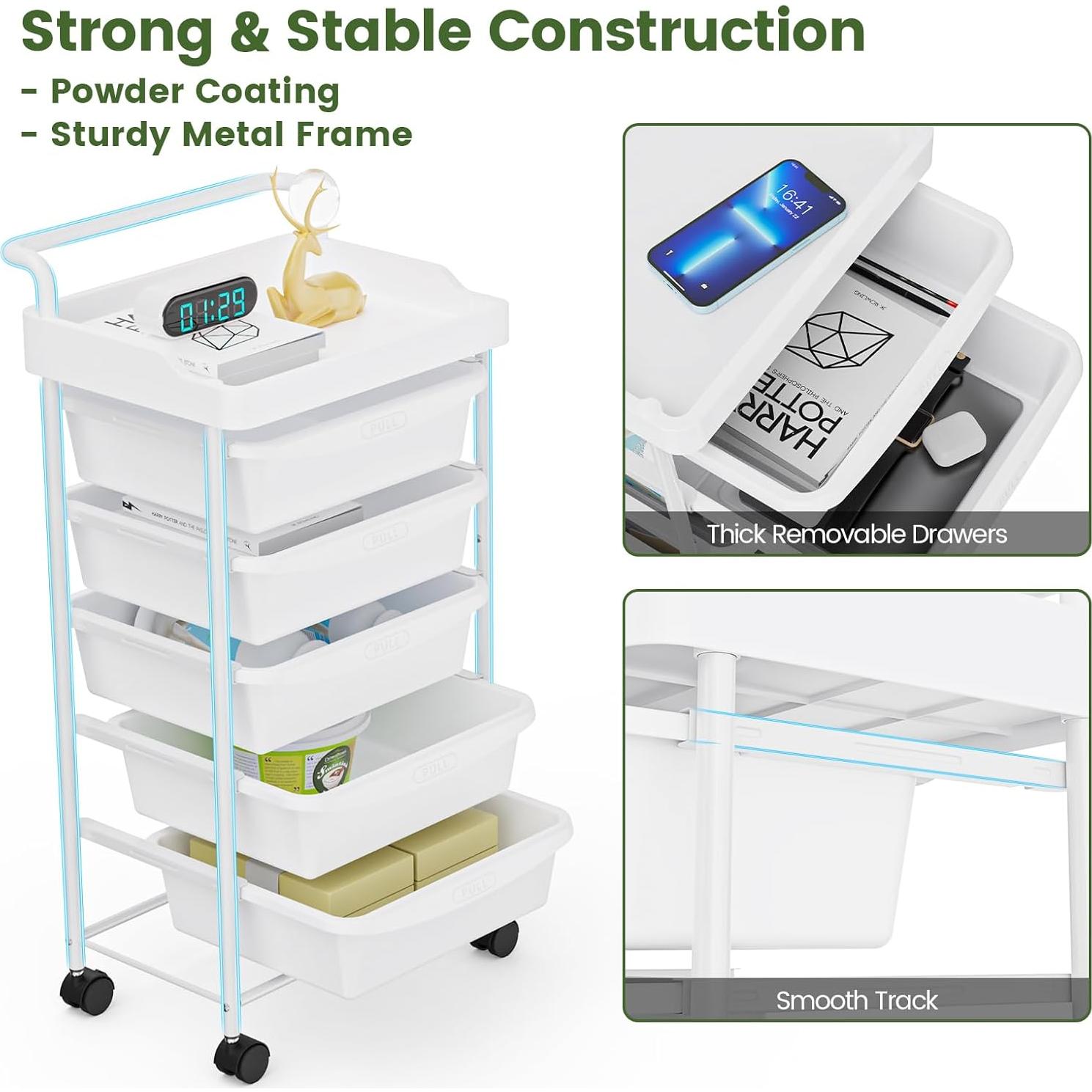 Carro Rodante de 5 Niveles Shrivee Blanco con Cajones