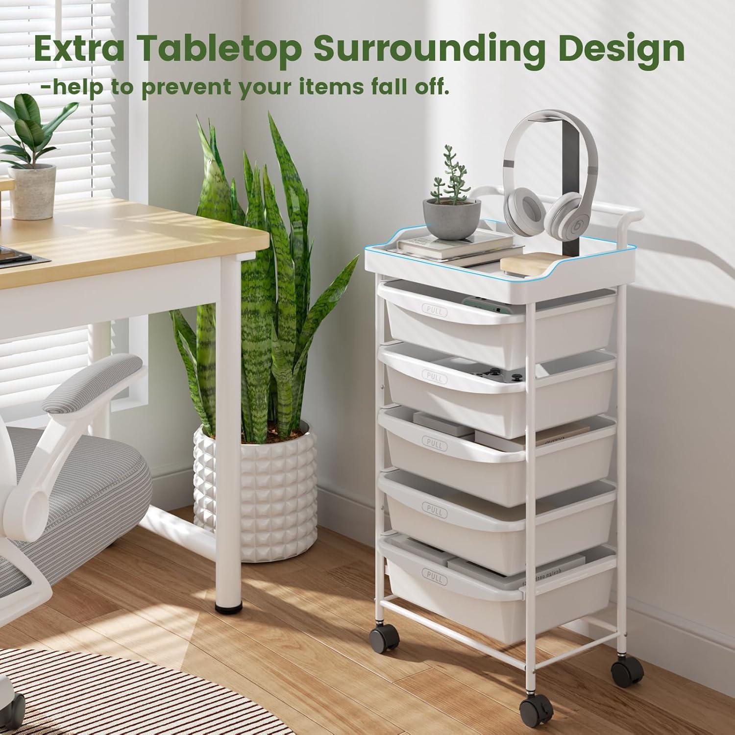 Carro Rodante de 5 Niveles Shrivee Blanco con Cajones