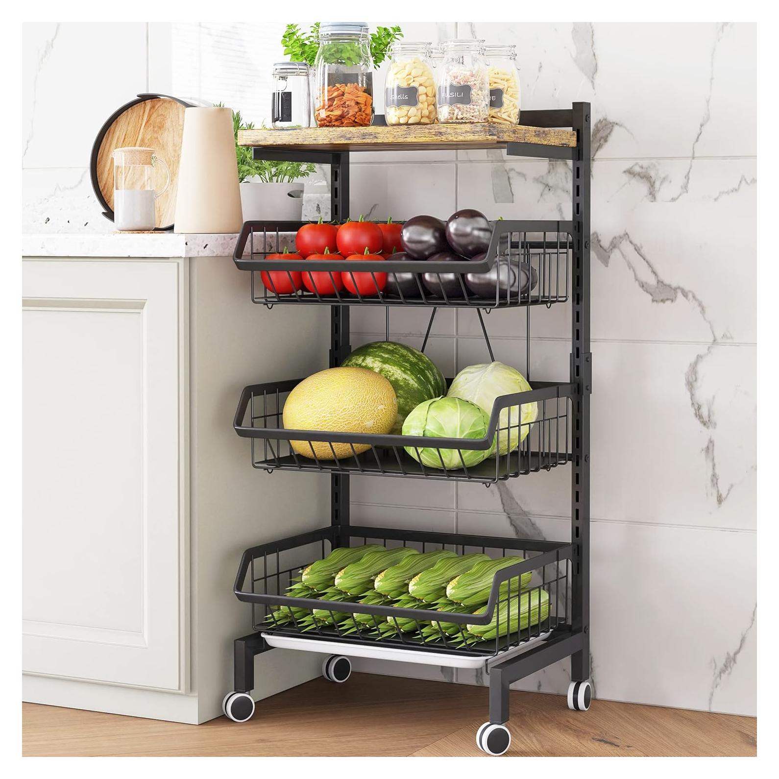 Carro de Almacenamiento COVAODQ 4 Niveles Metal Negro