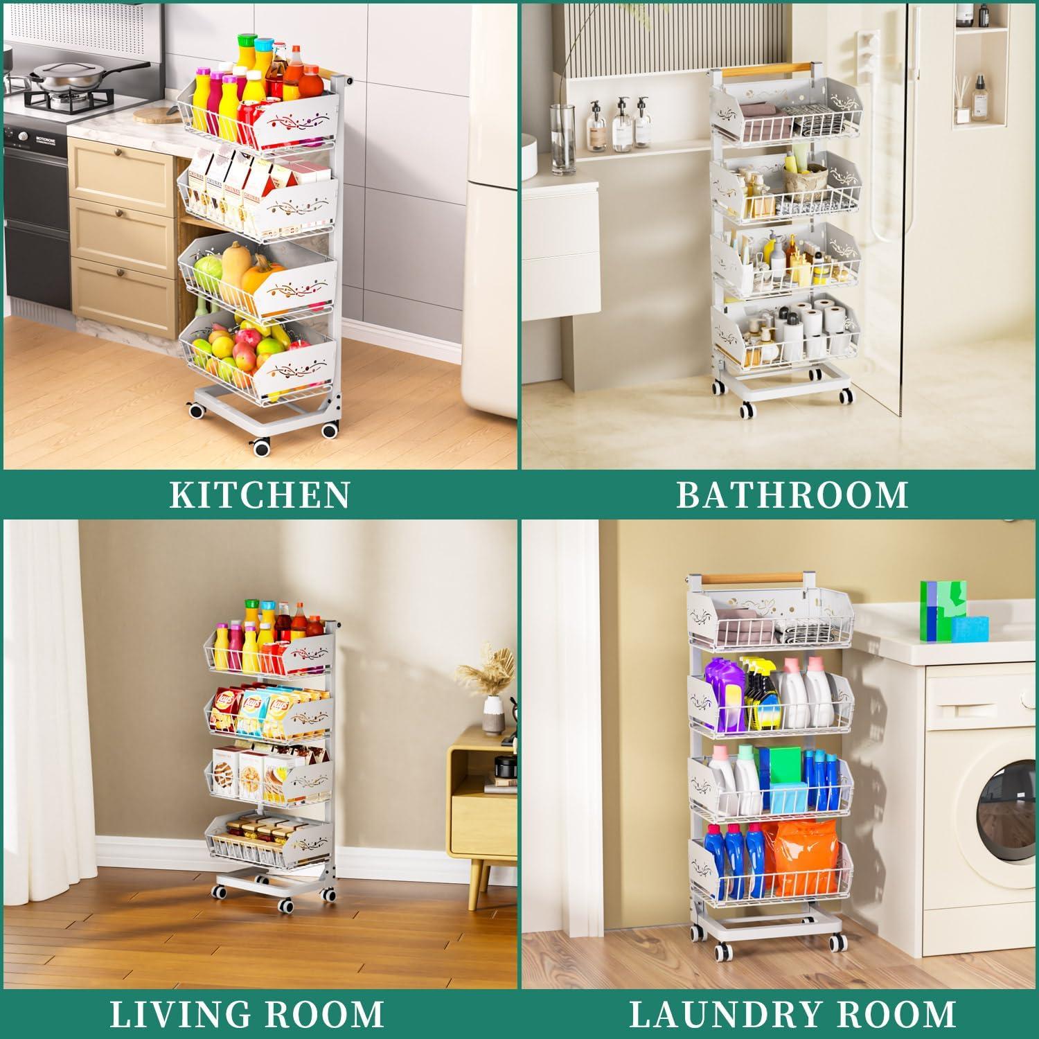 Carrito de Almacenamiento Rodante ANJUBAN 4 Niveles Blanco