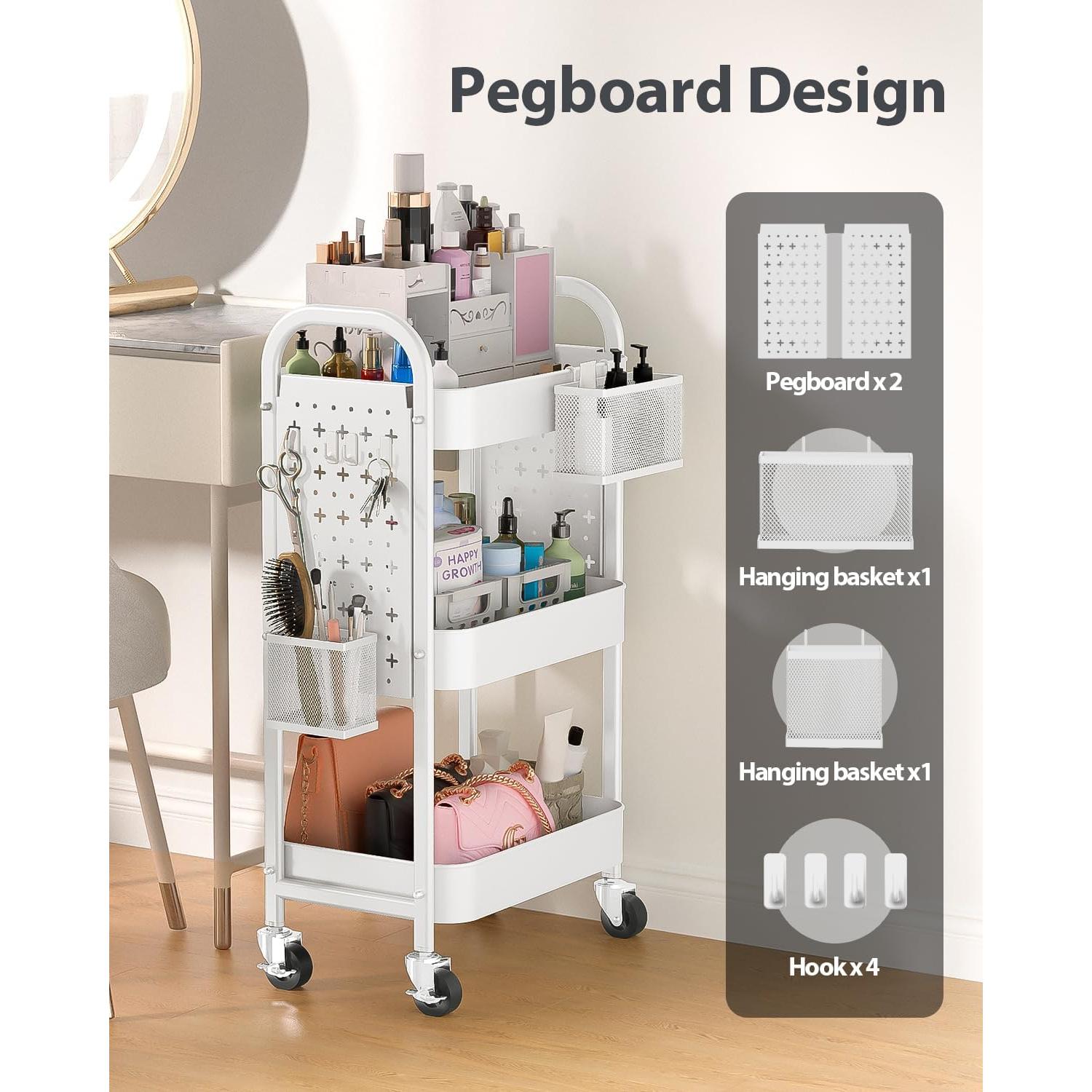 Carro Rodante de 3 Niveles ALVOROG Blanco con Ruedas