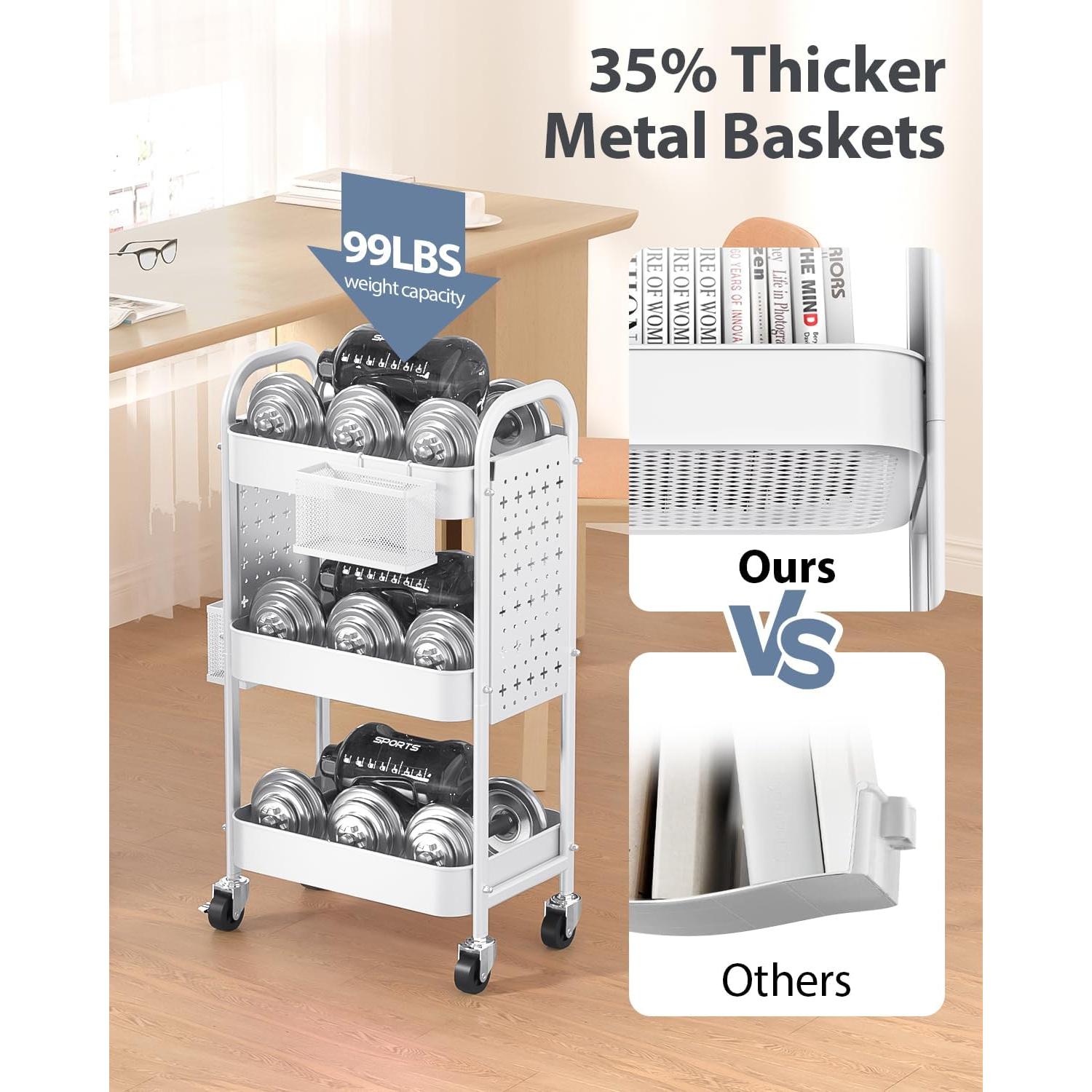 Carro Rodante de 3 Niveles ALVOROG Blanco con Ruedas