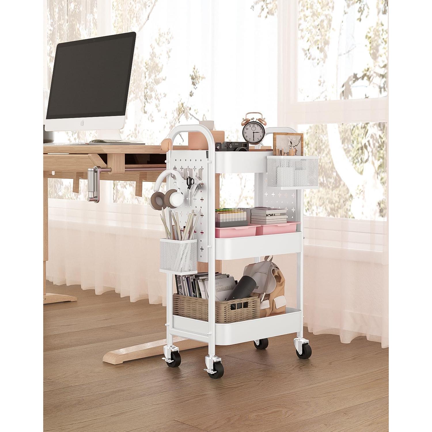 Carro Rodante de 3 Niveles ALVOROG Blanco con Ruedas