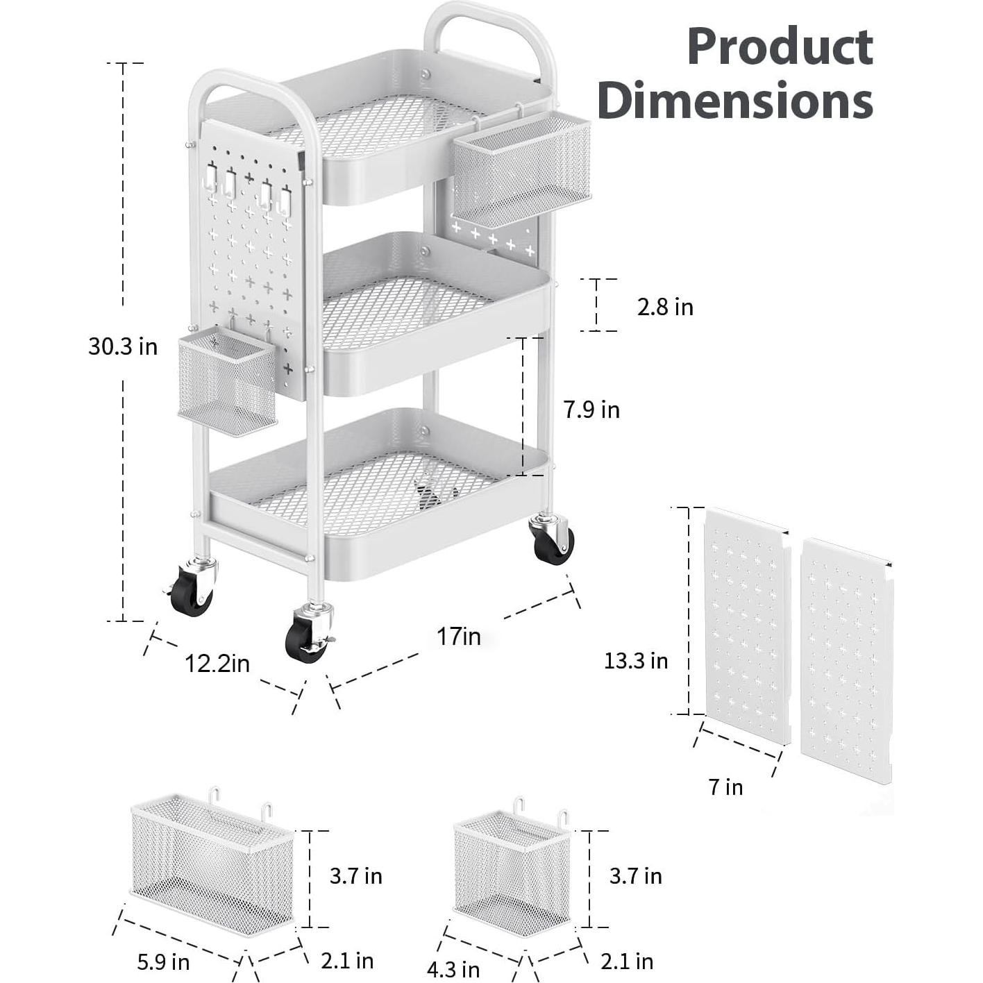 Carro Rodante de 3 Niveles ALVOROG Blanco con Ruedas