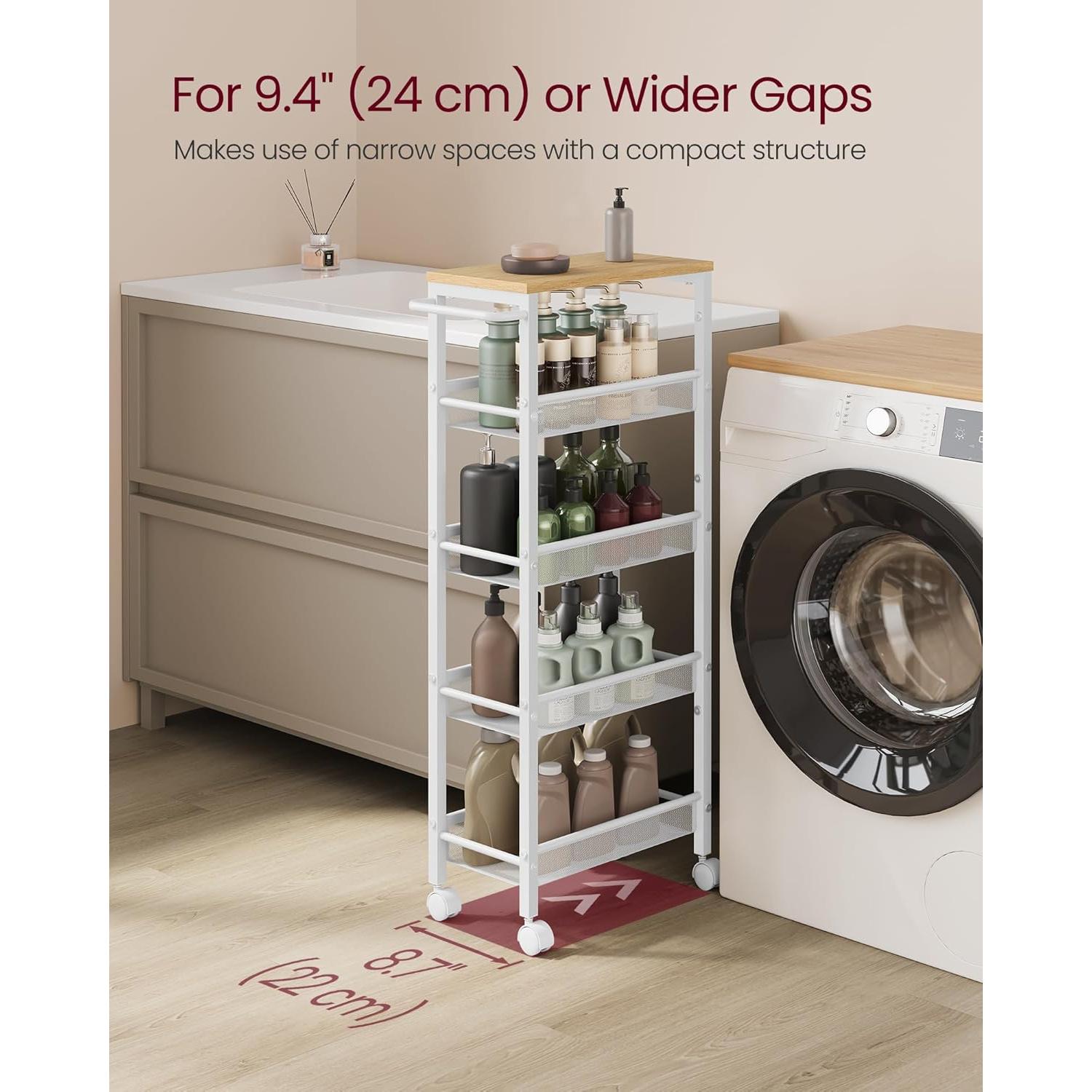 Carro Rodante Delgado VASAGLE 5 Niveles 22 cm Metal Beige Roble