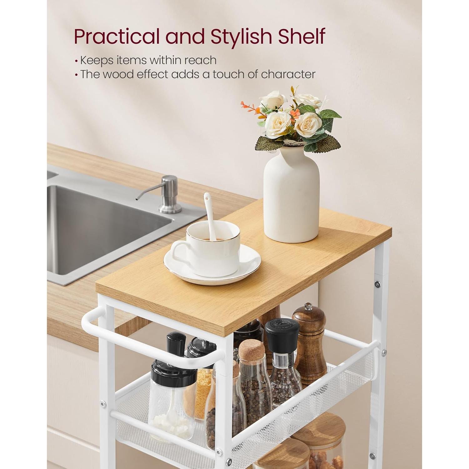 Carro Rodante Delgado VASAGLE 5 Niveles 22 cm Metal Beige Roble