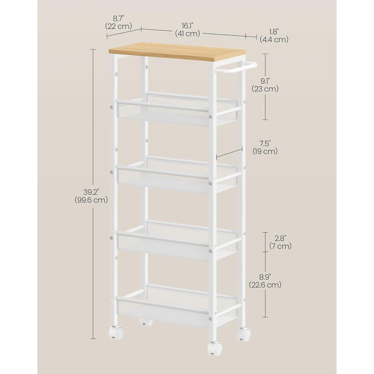 Carro Rodante Delgado VASAGLE 5 Niveles 22 cm Metal Beige Roble