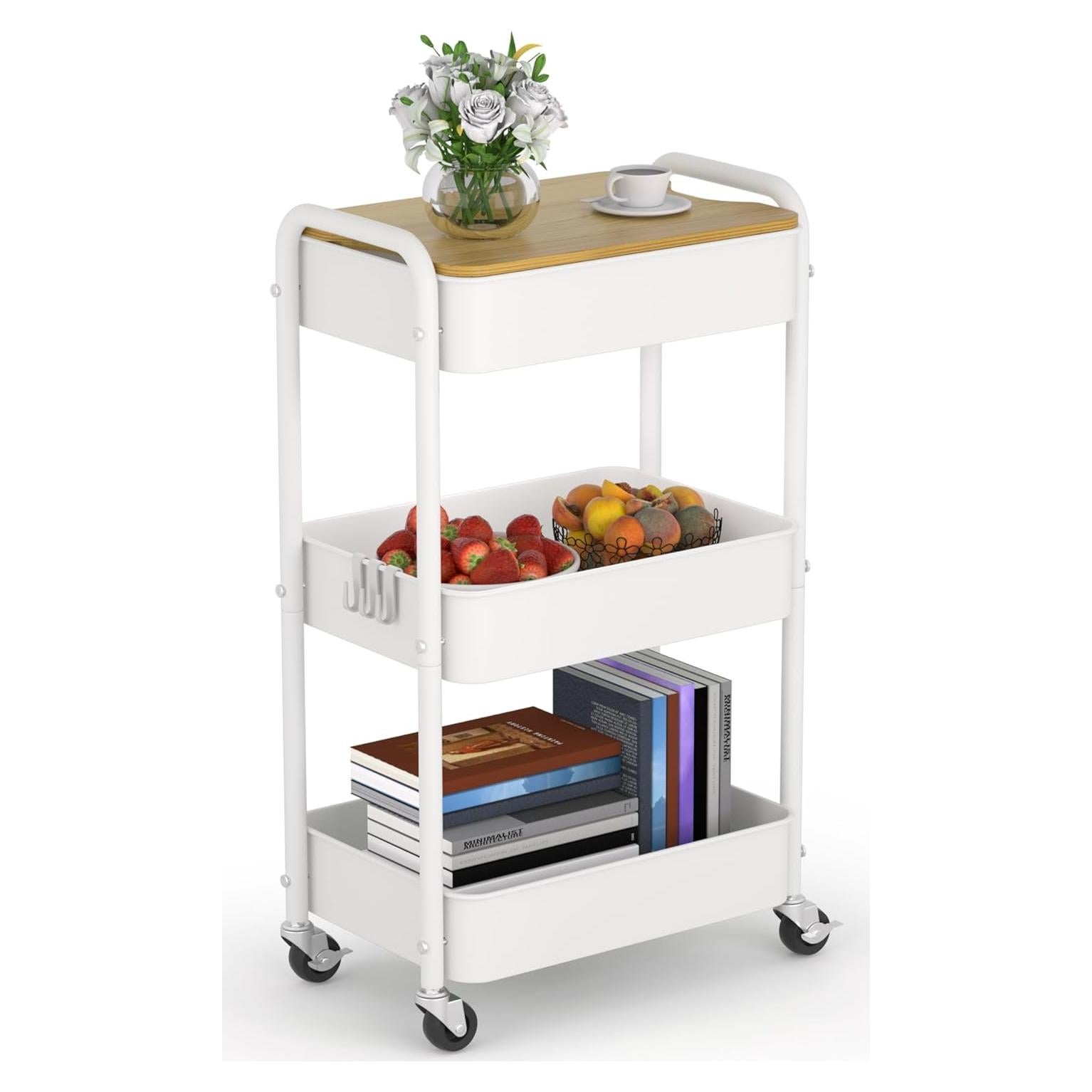 Carro de Almacenamiento Rodante HIDODO 3 Niveles Metal Blanco