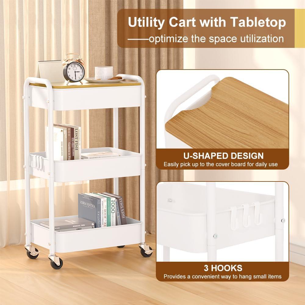 Carro de Almacenamiento Rodante HIDODO 3 Niveles Metal Blanco