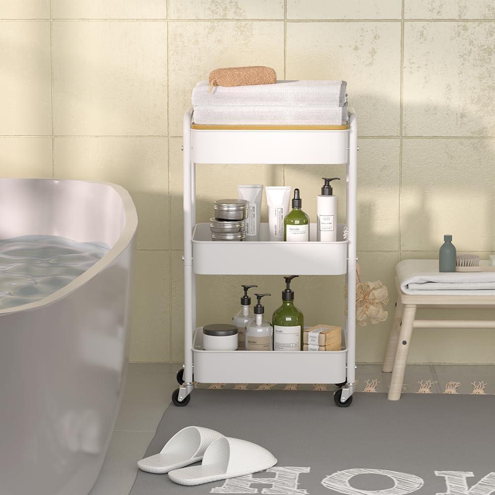 Carro de Almacenamiento Rodante HIDODO 3 Niveles Metal Blanco