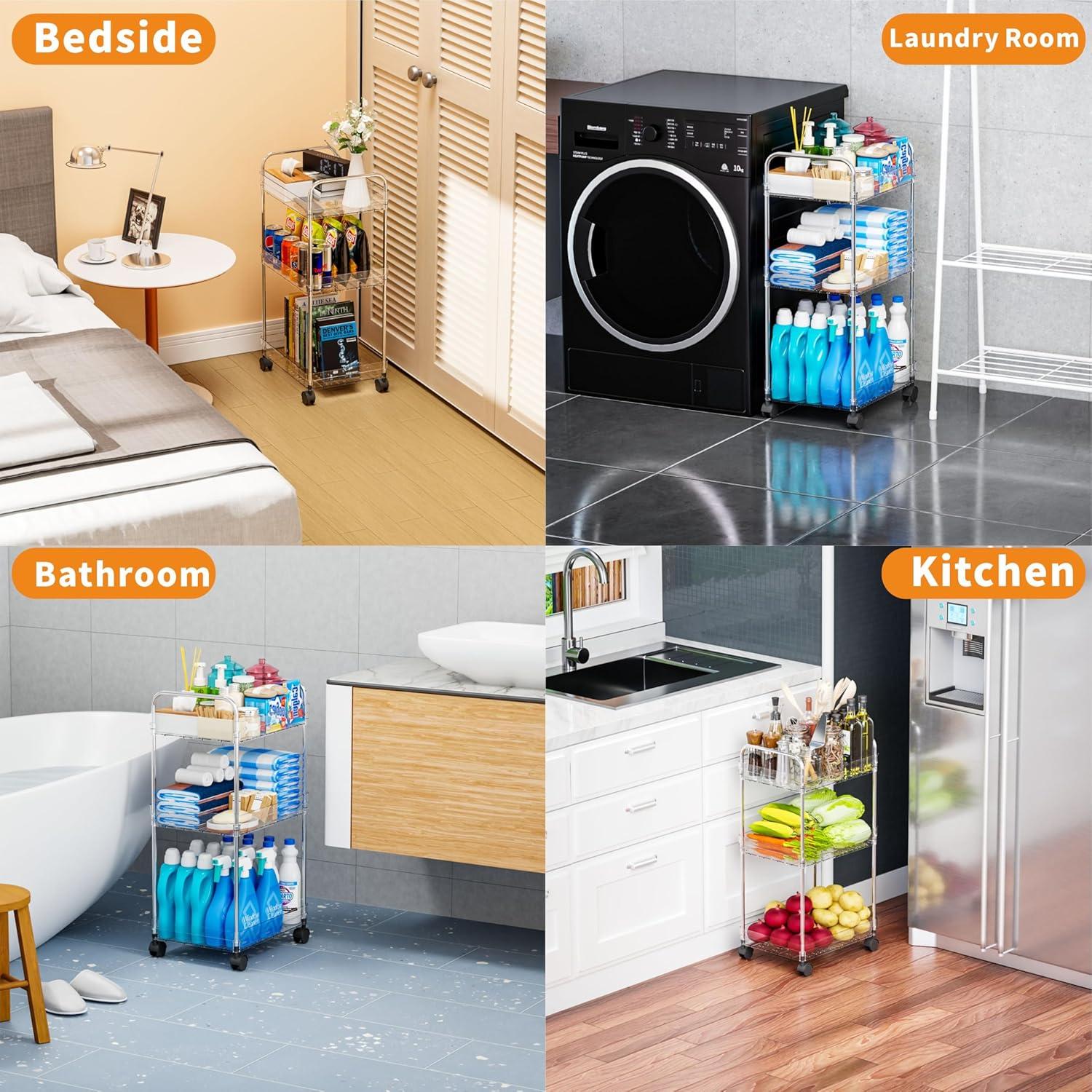 Carro Rodante de Almacenamiento Yieach 3 Niveles Transparente