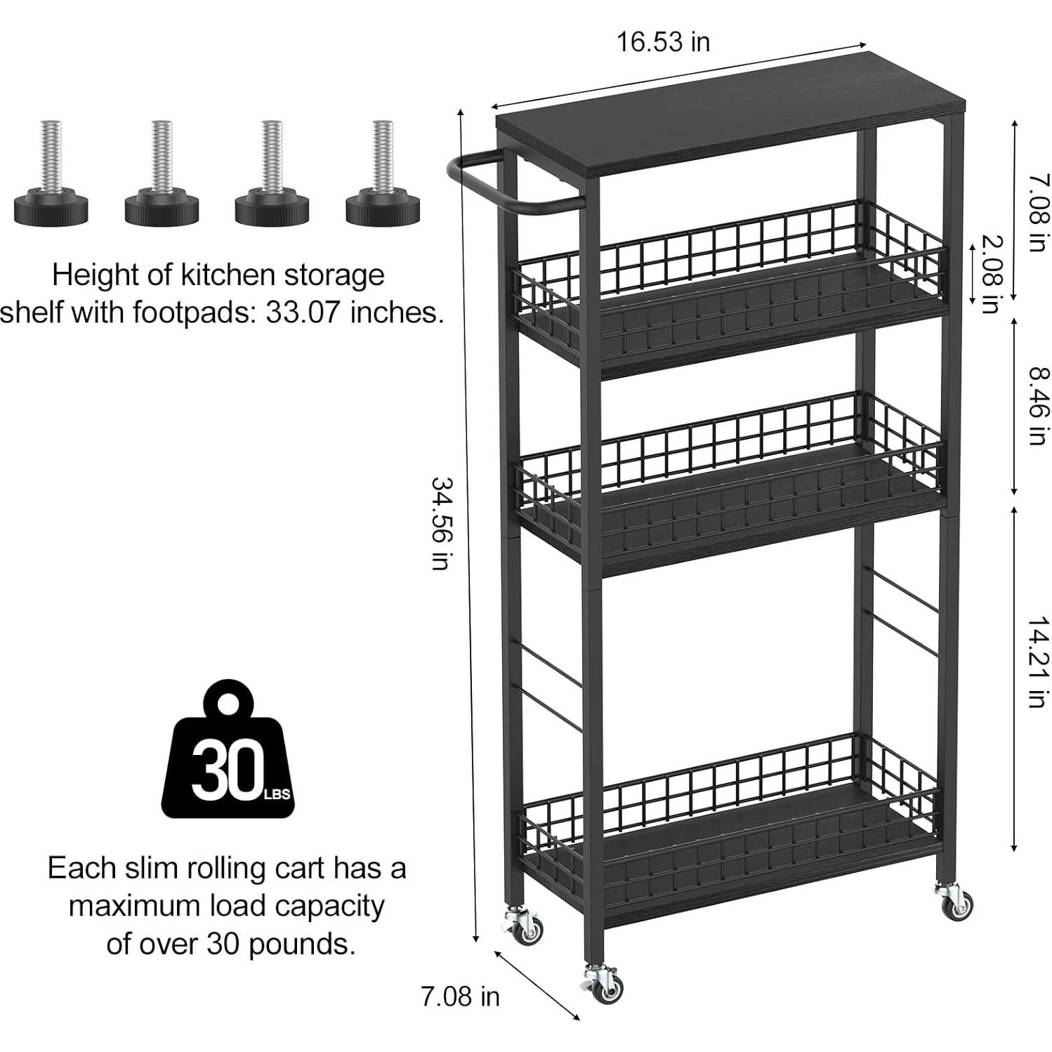 Carro de Almacenamiento Estrecho 4 Niveles NORCEESAN Negro