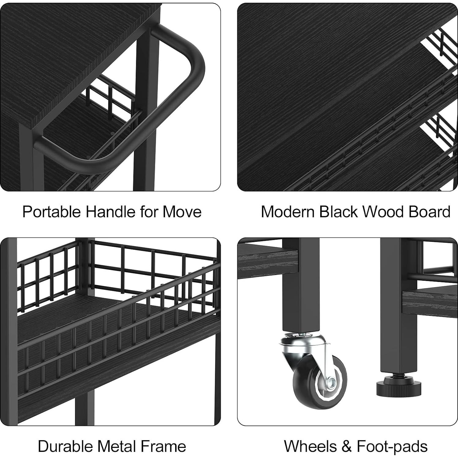 Carro de Almacenamiento Estrecho 4 Niveles NORCEESAN Negro