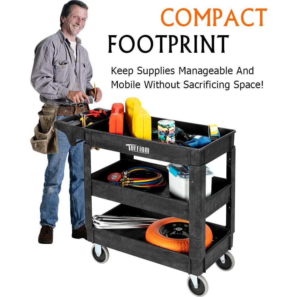 Carro de Servicio Tuffiom 2 Estantes 250kg Gris Ergonómico
