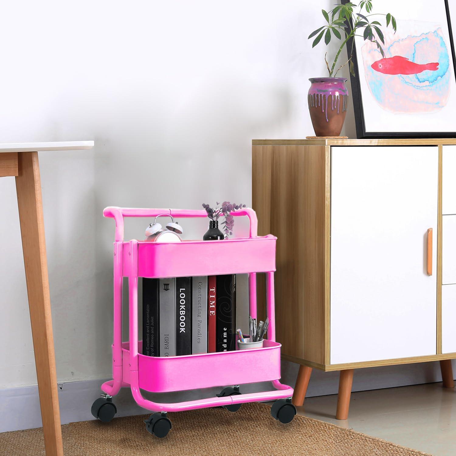 Carro de Almacenamiento Rodante Melody House 2 Niveles Rosa