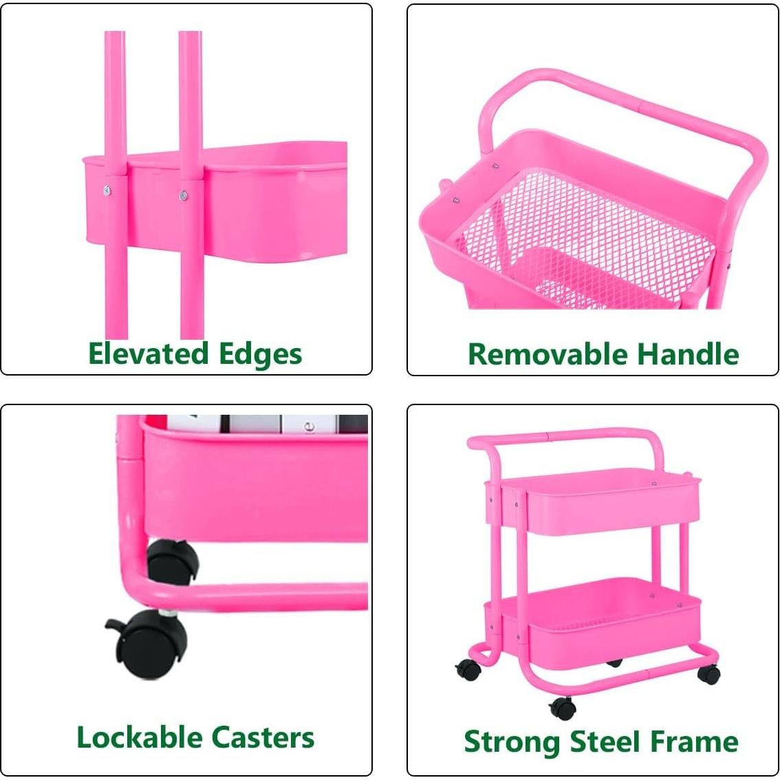 Carro de Almacenamiento Rodante Melody House 2 Niveles Rosa