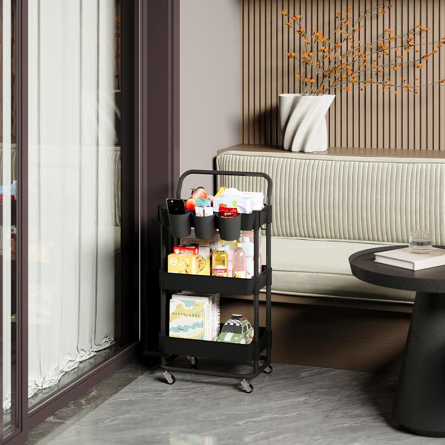 Carro de Almacenamiento Rodante Buzowruil 3 Niveles Negro