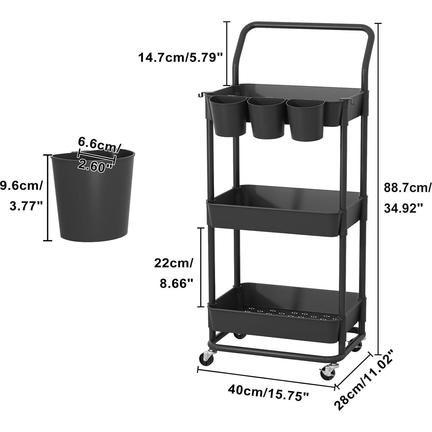 Carro de Almacenamiento Rodante Buzowruil 3 Niveles Negro
