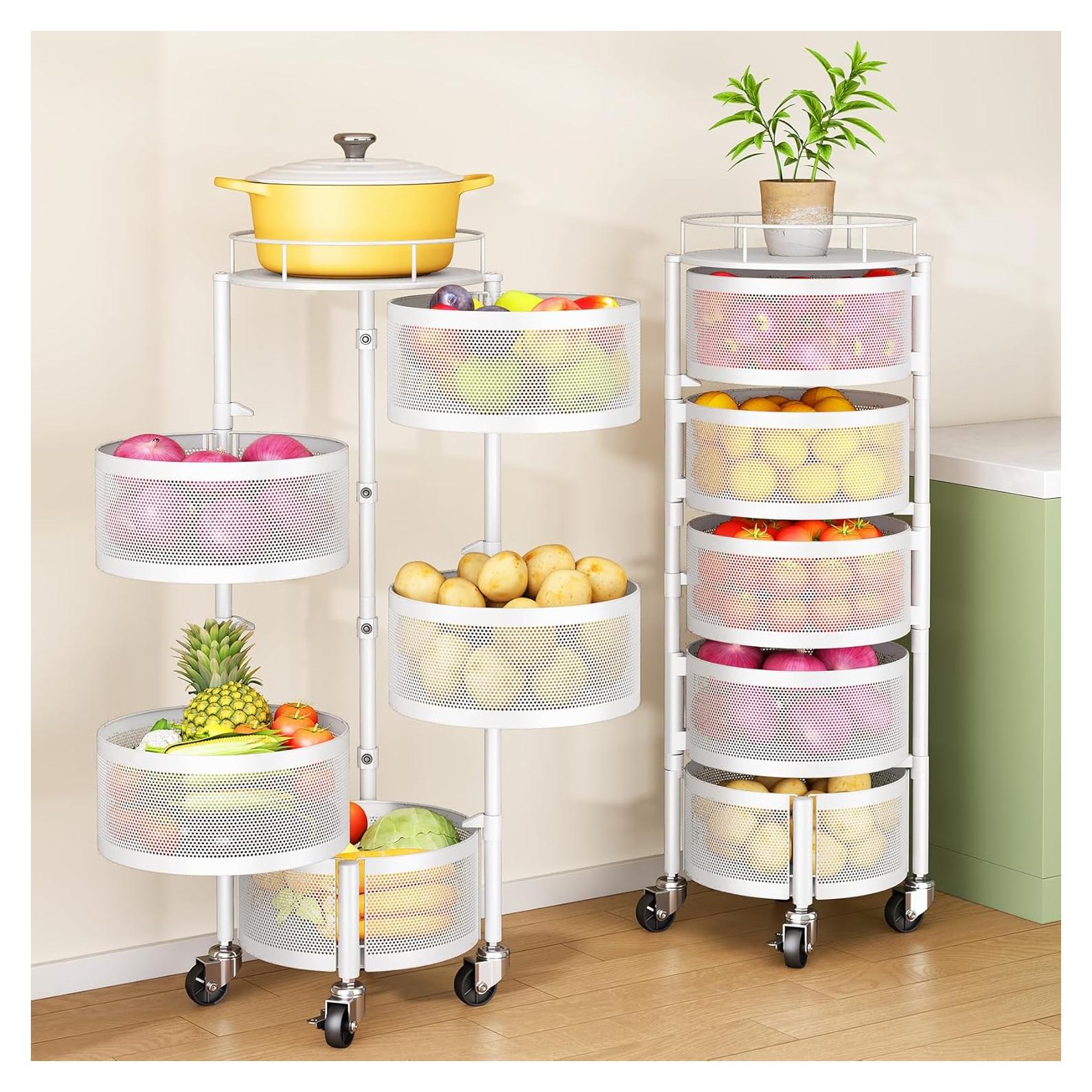 Cesta de Frutas y Verduras SNTD con Tapa y Ruedas 5 Niveles