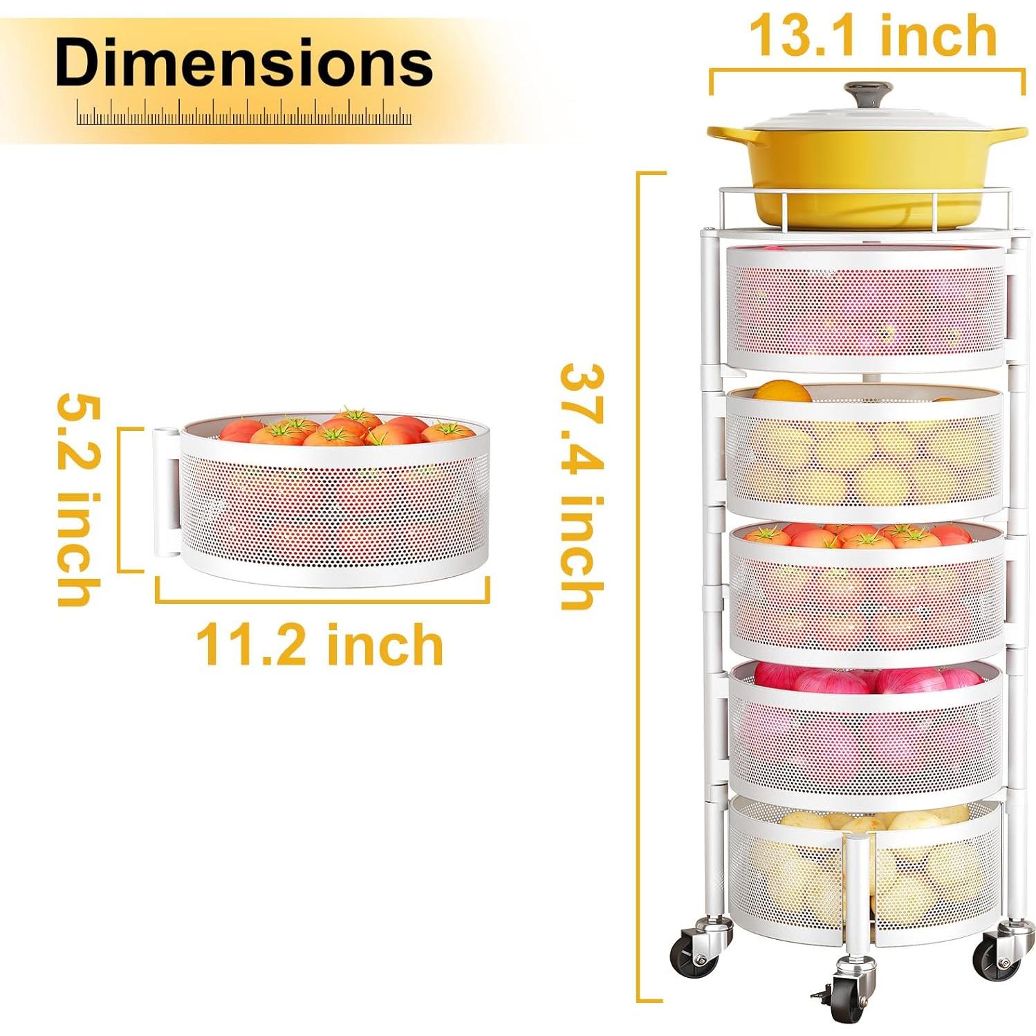 Cesta de Frutas y Verduras SNTD con Tapa y Ruedas 5 Niveles