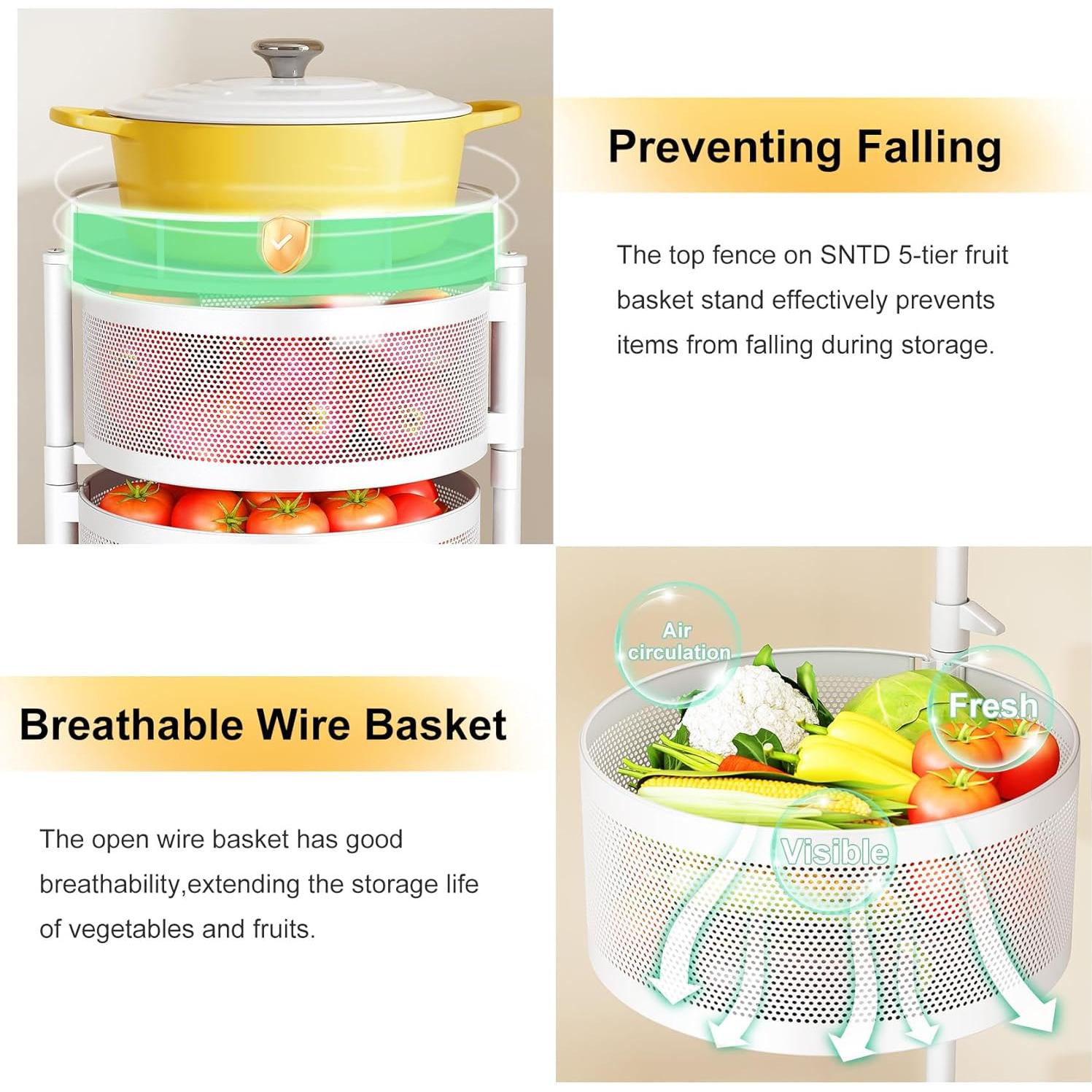 Cesta de Frutas y Verduras SNTD con Tapa y Ruedas 5 Niveles