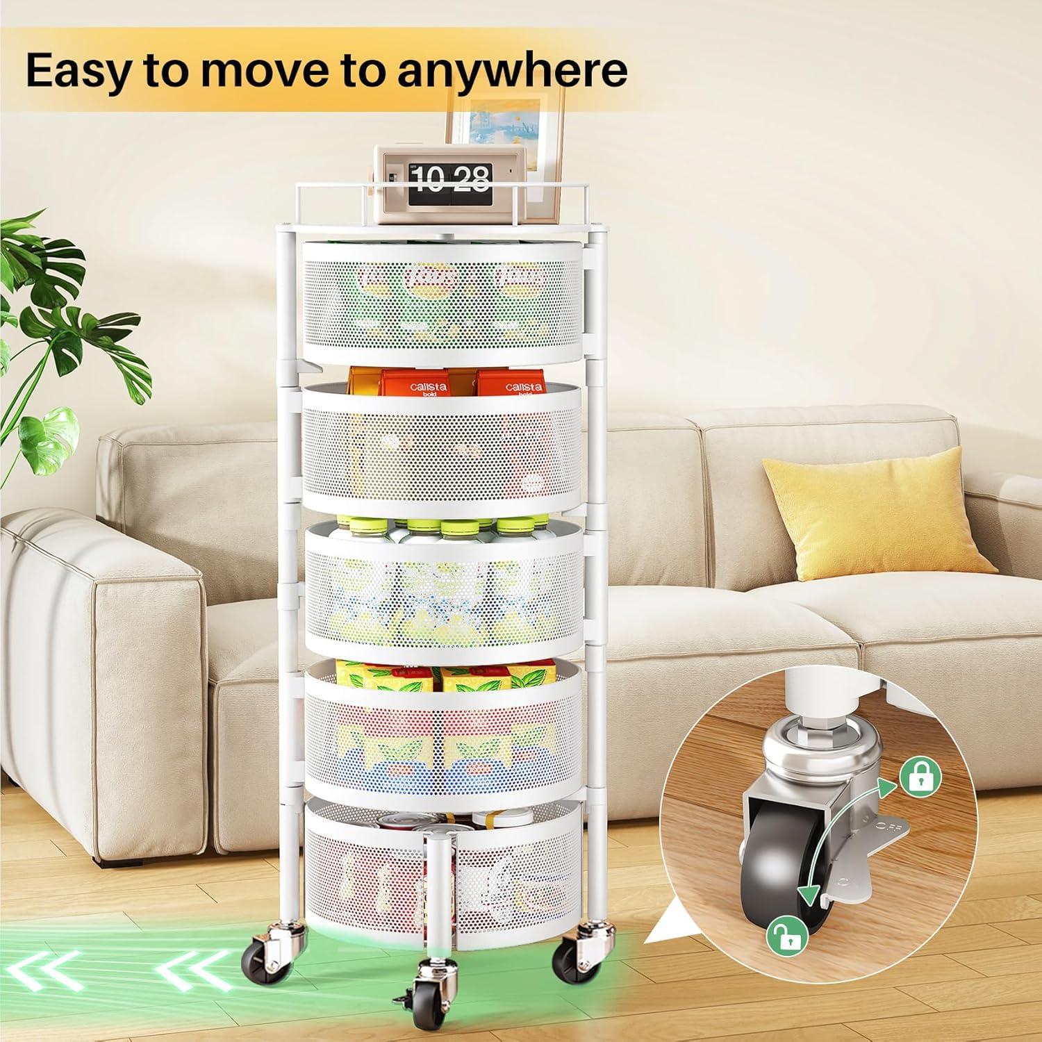 Cesta de Frutas y Verduras SNTD con Tapa y Ruedas 5 Niveles