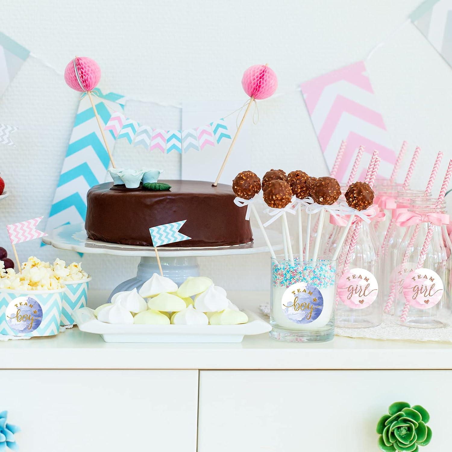 120 Etiquetas Revelación de Género Zonon Brillo Rosa y Azul