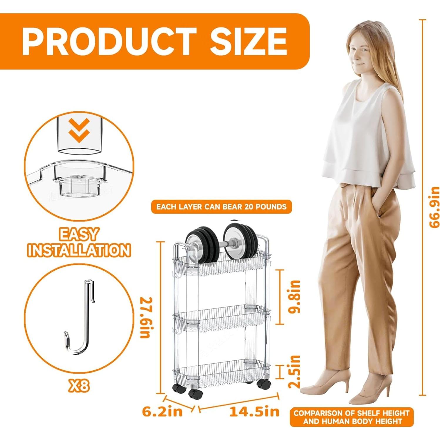 Carro de Almacenamiento Rodante SuoXing 3 Niveles 15,75 cm